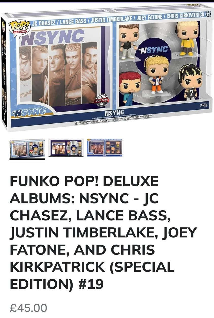 Funko pop deluxe album لفرقه nsync غير مفتوح
يقدم خمس مجسمات فنكو بوب
و قرص cd خاص لأغنية بالفرقة 
وتم تغليف البكج بغلاف خارجي لمنع دخول الاتربة وقابل
 للازالة.

متوفر التوصيل فقط في محافظة بابل
غير مسعر 
اي سعر تحطه مقارب لقيمته شيلة واخذه


**إذا كنت صاحب هذا الإعلان وتريد حذفه لأي سبب، رجاءا أرسل رسالة إلى الدعم الفني**