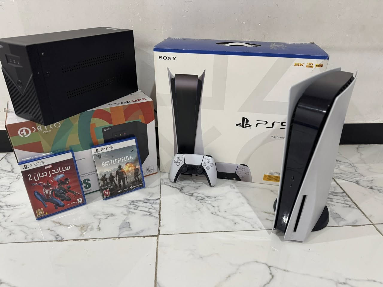 السلام عليكم شباب
للبيع جهاز ps5 فات حاله حال الجديد  وهاي الصور لا مفتوح ولا مصلح ملحقاته كله كامله من كيبلات وكارتونات يجي ويا
يو بي إس 1500 جديد مأخذه 
ويجي وياه ٣ اقراص
1- battlefield 6
2- spider man 2
3- Ghost of Tsushim ps4
 ويجي ويا مجموعة ألعاب بل حساب 

Red Dead Redemption 2
God of war 3
God of war 2018
God of war ragnarok
Call of Duty modern warfare remastered 
NFS Heat
NFS payback
NFS 
Horizon 
Knack
Knack 2
Battlefield 4
E football 
البلي أمانة لا مفتوح ولا مصلح ابد وين ميعجبك افحص وسبب البيع ماعندي وقت اله 
مكاني بغداد وهذا رقمي ***********
قيم ومنختلف ان شاء الله
