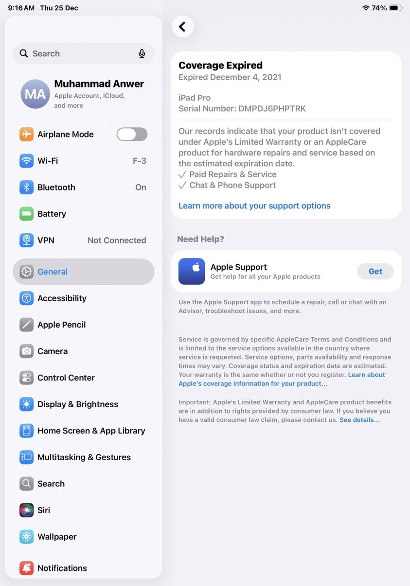 إعلان بيع: 
(مستعمل - بحالة ممتازة)

أبيع iPad Pro 11 الجيل الثاني (موديل 2020) بحالة شبه جديدة، تم استخدامه بشكل أساسي للعب PUBG Mobile فقط. الجهاز سريع جدًا ولا يزال يعمل كالجديد تمامًا، وهو الخيار الأمثل للمهتمين بالألعاب أو الأعمال اليومية بسلاسة عالية.

---

✅ أبرز المميزات (نقاط البيع)

· ✅ أداء متفوق للغاية: مزود بمعالج Apple A12Z Bionic وذاكرة عشوائية 6 جيجابابايت — تؤمن أداءً سلسًا للغاية في جميع التطبيقات وخصوصًا الألعاب الثقيلة مثل ببجي على أعلى الإعدادات.
· ✅ شاشة استثنائية للاعبين: شاشة Liquid Retina مقاس 11 بوصة مع تقنية ProMotion (معدل تحديث 120 هرتز). هذه الميزة تحسن تجربة اللعب بشكل كبير، حيث تجعل الحركة أكثر سلاسة وتقلل من التشويش البصري، مما قد يمنحك تفوقًا في اللعبة.
· ✅ في حالة فنية ممتازة: الجهاز نظيف جدًا، لا يحتوي على خدوش أو صدمات أو كسور.
· ✅ الحماية الأصلية: تم تركيب شاشة حماية ضد الكسر (أصلية) منذ اليوم الأول للحفاظ على الشاشة الأساسية.
· ✅ ملحقات أصلية: السعر يشمل الشاحن الأصلي (الطوب) والكابل الأصلي من Apple.
· ✅ التخزين: سعة تخزين 128 جيجابابايت مناسبة لتثبيت العديد من الألعاب والتطبيقات.

---

📱 المواصفات الفنية الرئيسية

· الموديل: iPad Pro 11-inch (الجيل الثاني)
· سنة الإصدار: 2020
· سعة التخزين: 128 جيجابابايت
· الشاشة: 11 بوصة، Liquid Retina، بدقة 2388 × 1668 بكسل، بتقنية ProMotion (120 هرتز).
· المعالج: A12Z Bionic Chip
· الذاكرة العشوائية (RAM): 6 جيجابابايت
· البطارية: صحتها جيدة جدًا، وتدوم ليوم كامل مع الاستخدام العادي.
· نظام التشغيل: iPadOS (محدث لأحدث إصدار متوافق).

---

🎮 لماذا يعتبر هذا الجهاز مثاليًا للاعبين؟

تم استخدام هذا الجهاز أساسًا للعب PUBG Mobile، وقد تميز بالتالي:

1. الأداء: تشغيل اللعبة على إعدادات HD أو HDR مع معدل إطارات عالٍ (High Frame Rate) كان سلسًا تمامًا بدون أي تقطيع.
2. دقة الاستجابة: شاشة الـ 120 هرتز تستجيب فورًا للمسات، وهو أمر بالغ الأهمية في الألعاب التنافسية.
3. الصوت: نظام المكبرات الرباعية يعطي تج صوتيًا غنيًا، ويساعد في تحديد اتجاه الأصوات بدقة داخل اللعبة.

---

📦 المحتويات

· iPad Pro 11 (الجهاز نفسه).
· الشاحن الأصلي (الطوب) من Apple.
· كابل الشحن الأصلي من Apple (USB-C).

---

🔎 ملاحظة أخيرة

الجهاز تم الاعتناء به بشكل ممتاز. سبب البيع هو الترقية إلى موديل أحدث  .
 السعر ٦٠٠ الف
للاستفسار :
اتصال او واتساب

***********
