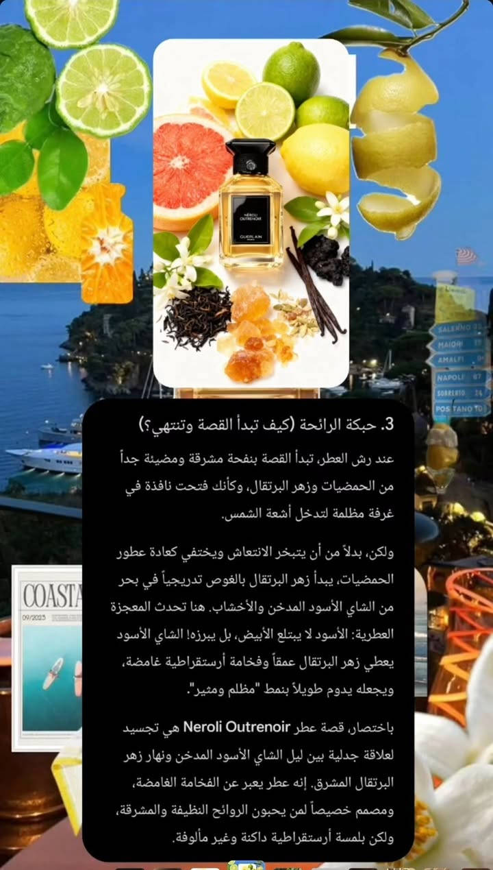 NEROLI OUTRENOIR GUIRLAN 
ليس مجرد عطر وانما صراع بين النور (النيرولي ) والظلام (الشاي الاسود والاخشاب )

عبقرية العطار تلخصت بهاي الحبكة العطرية 
سويتلكم ترتيب للقصة بالكامل 
وتفاصيل كاملة 
.
متوفر اكيد تقسيمات للتجربة


**إذا كنت صاحب هذا الإعلان وتريد حذفه لأي سبب، رجاءا أرسل رسالة إلى الدعم الفني**