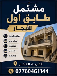 مشتمل للأيجار طابق أول( فوق الارضي) في شارع فلسطين حي الادريسي محلة 50...