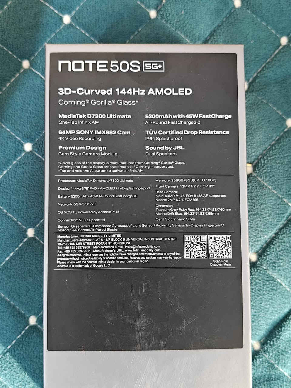 انفنكس نوت 50s ذاكرة 256
رام8+8 معالج دايمن ستي 7300الترا
بوبجي 90فريم كامرة 64 بطارية 5200
كامل ملحقات نظافة 99 الكوت المركز 
السعر خاص اواتصال***********
