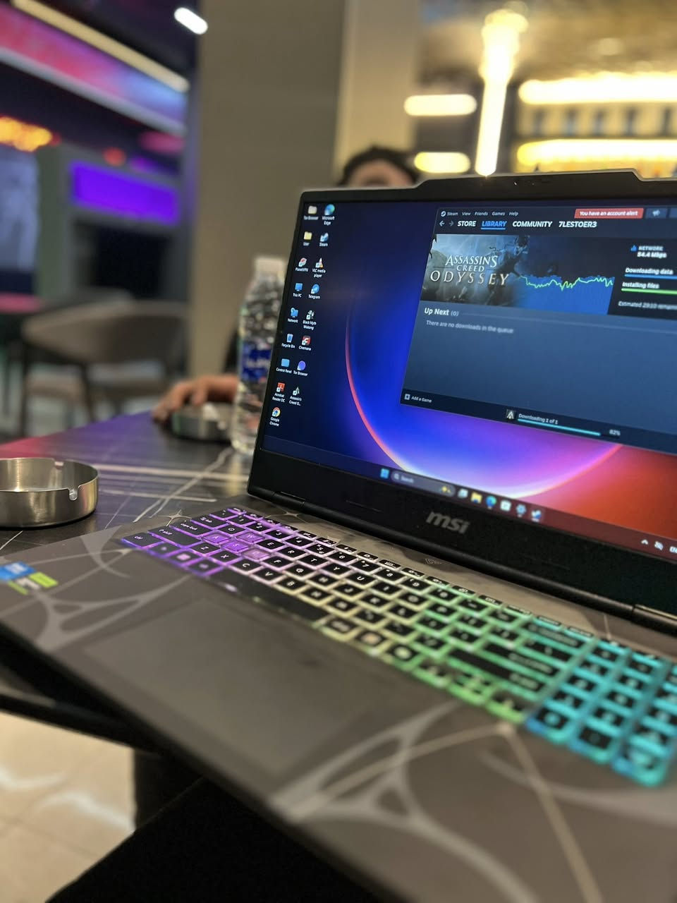 السلام عليكم
msi for sale 
مستخدم لمدة اسبوع واحد فقط يعني النظافة 100‎%‎ 
كامل ملحقات وية من الكارتونة و الشاحنة 

لابتوب MSI Cyborg 15 B13WFKG-492XAE، معالج Intel Core i7-13620H، ذاكرة وصول عشوائي 16 جيجابايت، قرص صلب SSD بسعة 512 جيجابايت، بطاقة رسومات RTX 5060 بسعة 8 جيجابايت، شاشة 15.6 بوصة FHD IPS بتردد 144 هرتز. لون أسود شفاف

* المعالج - معالج Intel® Core™ i7-13620H، ذاكرة تخزين مؤقتة 24 ميجابايت، سرعة تصل إلى 4.90 جيجاهرتز، 10 أنوية، 16 مسار معالجة
* ذاكرة الوصول العشوائي (RAM) - 16 جيجابايت DDR5 (2 × 8) بحد أقصى 96 جيجابايت، فتحتان
* التخزين - 512 جيجابايت SSD NVMe PCIe Gen4
* وحدة معالجة الرسومات - NVIDIA® GeForce RTX™ 5060، وحدة معالجة رسومات للكمبيوتر المحمول بسعة 8 جيجابايت GDDR7، تدعم الذكاء الاصطناعي المتقدم بقدرة 572 تيرابايت في الثانية، وسرعة معالجة تصل إلى 1455 ميجاهرتز، واستهلاك طاقة رسومات أقصى 55 واط مع خاصية Dynamic Boost. *قد يختلف حسب السيناريو *كفاءة الطاقة
* شاشة عرض - 15.6 بوصة FHD (1920x1080)، 144 هرتز، بتقنية IPS
* كاميرا ويب - نوع عالي الدقة (30 إطارًا في الثانية بدقة 720 بكسل)
* منافذ الإدخال/الإخراج - �منفذ واحد من النوع C (USB3.2 Gen2 / DisplayPort™ / Power Delivery 3.0)�منفذان USB 3.2 من الجيل الثاني من النوع A�منفذ HDMI™ 2.1 واحد (4K @ 60Hz)
* اللون - أسود شفاف
* لوحة مفاتيح - الإنجليزية، العربية - لوحة مفاتيح ألعاب RGB بأربعة مناطق مع مفتاح مساعد الطيار
* نظام التشغيل windows 11 pro
* الوزن - 2.1 كج
* السعر 1,650,000
* إذا جنت شراي راسلتي واتساب 
* ***********
