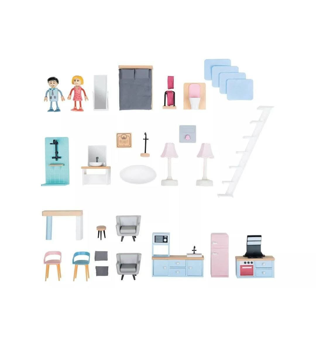 بيت الدمى الخشبي المرح مع الكثير من الملحقات
 متعة على ثلاثة طوابق (بلي تيفي / ألمانيا) 
ابعاد المنتج : حوالي 64 × 80 × 31 سم

 تعزز بشكل مرح الخيال والإبداع ومهارات لعب الأدوار
 هيكل خشبي ثابت مع فتحات واسعة للعب
 مع دميتين منحنيتين و31 قطعة أثاث لغرفة النوم وغرفة المعيشة والمطبخ والحمام 
 بما في ذلك 2 مصباح قائم، وباب أمامي مع جرس باب واحد ولوحة اسم يمكنك كتابتها بنفسك (يحتوي على إنارة وصوت جرس). 
 مصعد، سلالم متغيرة، شرفة مع مظلة وحديقة أمامية
 39 قطعة


**إذا كنت صاحب هذا الإعلان وتريد حذفه لأي سبب، رجاءا أرسل رسالة إلى الدعم الفني**