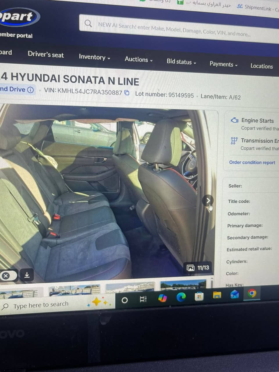 سلام عليكم للبيع فقط شباب سوناتا ٢٤ N LINE فول مواصفات قمارة بنراما  اسيارة طالعة من امريكا الى البصرة ام قصر السيارة ماشية ١٨١٨٦ M بجم كبس شباب السيارة سعر النقل ١٧٠٠$ مدة الوصول شهرين نازل رقم حاوية DFSU7798149  بيع مستعجل السعر واصل ميناء ١٠٥ $ وبيهة مجال ماكو سوناتاN بهيج سعر رقم الهاتف ***********
