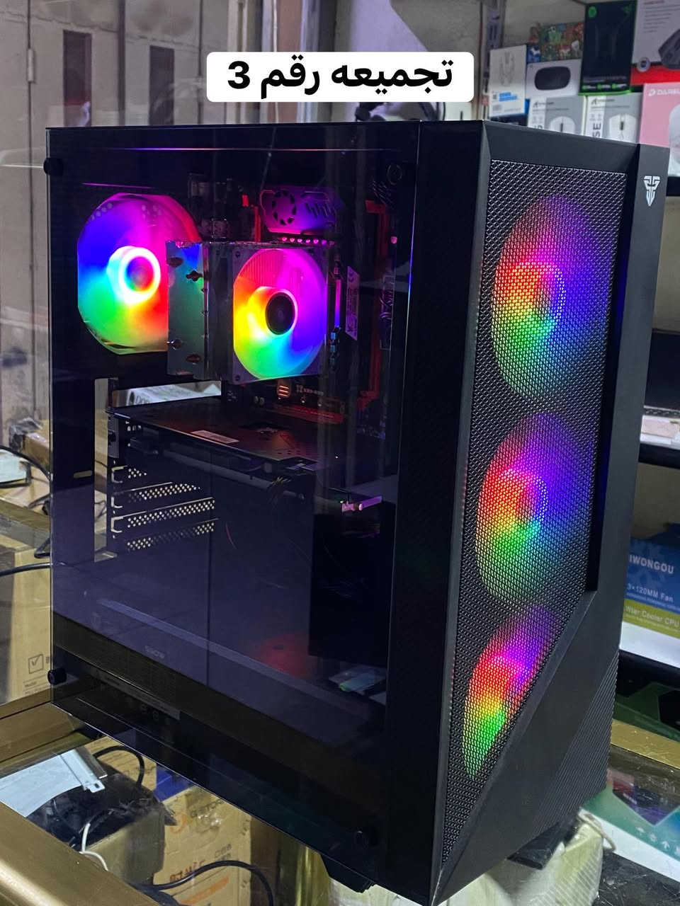 التجميعات المتوفره حالياً
تجميعة رقم (1)
CPU_ AMD Ryzen 5 5500 
_GPU RTX 3050 6G OC GIGABYTE 
 _RAM 8x2 16G 3200hz
_AMD B450 ASUS GAMING 
_ psu 550W mass
  ssd 128G/HDD 500G
سعرها650.000
____________________________________________
تجميعه رقم (2)

تجميعة كيمنك
_CPU INTEL E5 2666 CORE 10 THERADS 20 
_GPU gtx1050 ti 4G GIGABYTE
 _RAM 8x2 16G 3200hz
_INTEL X99 TURBO  GAMING 
_ psu 550W mass
  ssd 128G/HDD 500G
سعرها 390.000
____________________________________________

تجميعة كيمنك
_CPU INTEL E5 2666 CORE 10 THERADS 20 
_GPU RX 580 8G OC
 _RAM 8x2 16G 3200hz
_INTEL X99 TURBO  GAMING 
_ psu 550W mass
  ssd 128G/HDD 500G
سعرها 400.000
——————————————————————————

تجميعة كيمنك
_CPU INTEL i5 10400F
_GPU RX 5500xt 8G OC msi
 _RAM 8x2 16G 3200hz
_INTEL H460 v2 GIGABYTE GAMING 
_ psu 550W mass
  ssd 128G/HDD 500G
سعرها 680.000
____________________________________________
تجميعه رقم (5)

تجميعة كيمنك
_CPU INTEL i3 جيل الثالث
_GPU داخلي
 _RAM 4x2 8G 1666hz
_INTEL h75 v2  
_ psu  600W
  HDD 500G
سعرها 150.000
____________________________________________
ومتوفر رامات،هاردات،كروت،كيسات،فانات،…
العنوان الموصل دواسه عماره القدس مكتب البغدادي للحاسبات ومتوفر توصيل لجمع المحافظات 
للتواصل خاص او واتس ***********
