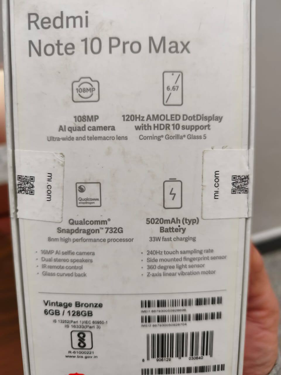 هاتف شاومي ريدمي نوت ١٠ برو ماكس للبيع
الهاتف نسخة عالمية وليس صينية ذاكرة ١٢٨ رام ٨ 
شاشة سوبر اموليد بتردد ١٢٠ هرتز
الهاتف يأتي بطبقة حماية غوريلا كلاس 5 من الأمام والخلف
الكاميرا الخلفية بدقة ١٠٨ ميكا بكسل والامامية بدقة ١٦ ميكا بكسل 
تصوير فيديو بدقه 4K
المعالج سناب دراغون 732G
البطاريه 5020 ملي أمبير 
السعر ٢٧٥ ألف وبيه مجال بسيط
العنوان/ بغداد - الدورة
***********
