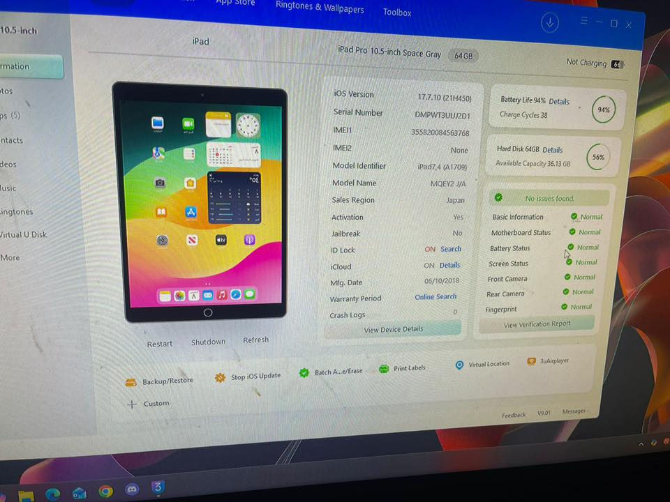 ايباد 10.5pro
ويا سماعه ايربود ضمان سنة
هاذ فحص عل حاسبه كدامكم 
السعر250 وتوصيل موجود
*********** وتساب
