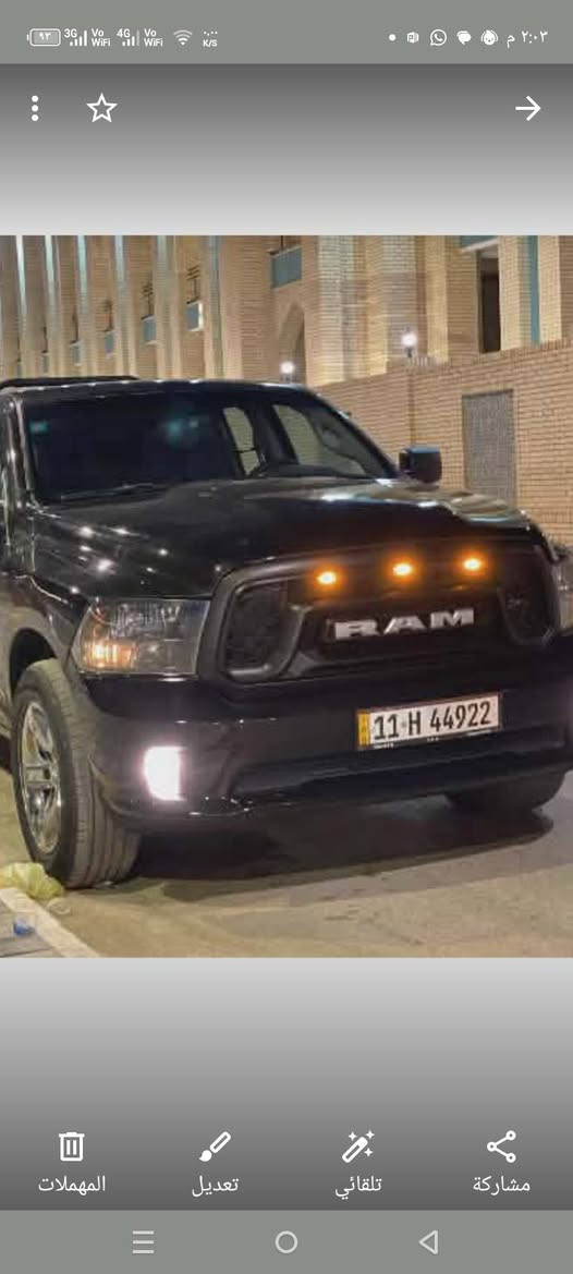 السلام عليكم رام للبيع موديل 2018بغداد رقم مميز سياره جاهزة ماشيه36 سعر 200 مكان سياره بغداد سياره بدون يرباك بنيد و دعاميه ***********محرك 8هيمي 5700فور ويل
