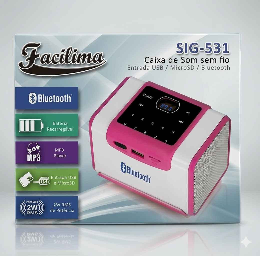 الشركة المصنعة: Facilima.
​الموديل: SIG-531.
​نوع المنتج: Caixa de Som sem fio (مكبر صوت لاسلكي 
​خيارات الاتصال والتشغيل:
راديو شحن 
​تقنية Bluetooth للاقتران اللاسلكي بالأجهزة الذكية.
​مدخل USB لتشغيل الفلاشات.
​مدخل MicroSD لقراءة كروت الذاكرة.
​مشغل ملفات MP3 Player.
​البطارية: Bateria Recarregável (بطارية قابلة لإعادة الشحن).
​القوة الصوتية: بقوة 2W RMS (قدرة الصوت الفعلية).
السعر ٥٠٠٠
يوجد توصيل بغداد, العراق


**إذا كنت صاحب هذا الإعلان وتريد حذفه لأي سبب، رجاءا أرسل رسالة إلى الدعم الفني**