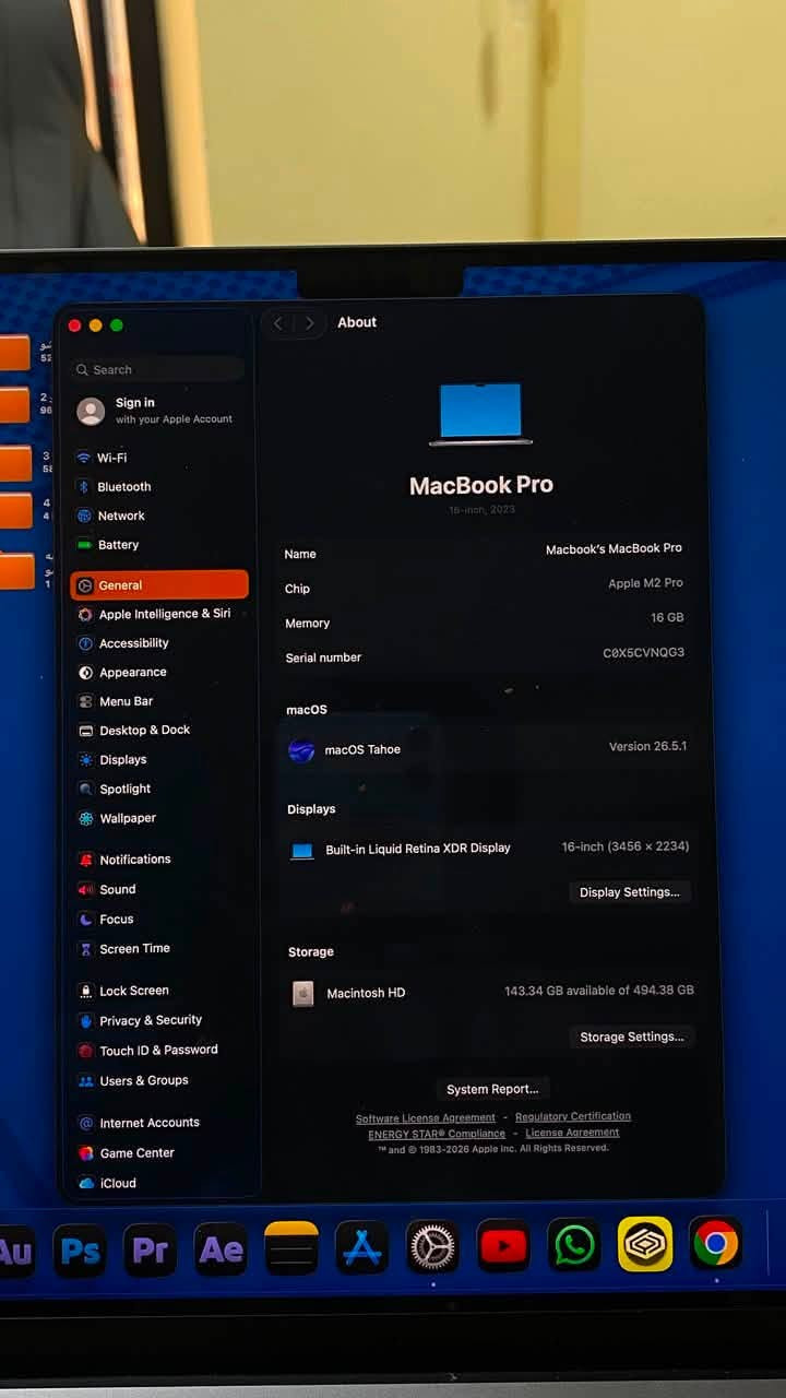 🔥 للبيع MacBook Pro 16-inch (M2 Pro) نظيف جداً
للبيع جهاز ماك بوك برو 16 بوصة، وحش مال مونتاج وصناعة محتوى وشغل ثقيل. الجهاز غني عن التعريف بأدائه واستقراره.
📌 المواصفات:
 المعالج: Apple M2 Pro
 الرام: 16 GB
 الذاكرة: 512 GB SSD
 الشاشة: Liquid Retina XDR بحجم 16 بوصة (دقة 3456 \times 2234) ألوان خرافية للمصممين 
 النظام: macOS Tahoe
📋 
 حالة الجهاز: نظيف جداً وأخو الجديد (شغال وما بيه أي مشاكل).
 الملحقات: كل محلقاتة موجودة من كارتون وشاحنة والكيبل 
💵 السعر:
2,150,000 دينار
📍 المكان: الرمادي 
📞 للتواصل: ***********
