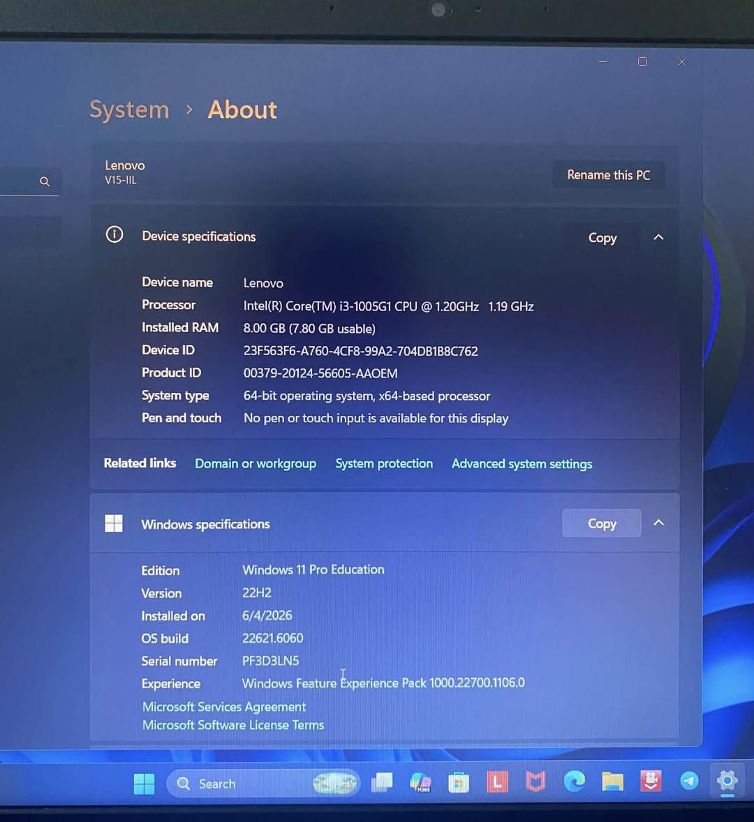 لابتوب لينوفو v-15
الجهاز بمعالج انتل i3 core جيل عاشر بسرعة 1.20GHz 

الرام 8gb بسرعة 2666

الذاكرة 256 من نوع ssd السريع جداً

الشاشة بدقة (1920- 1080 FHD الوانها جميلة جداً حالة اللابتوب نظيف جداً مستخدم فترة بسيطة للدراسة فقط.

السعر 275 وبيه مجال للشراي.


**إذا كنت صاحب هذا الإعلان وتريد حذفه لأي سبب، رجاءا أرسل رسالة إلى الدعم الفني**