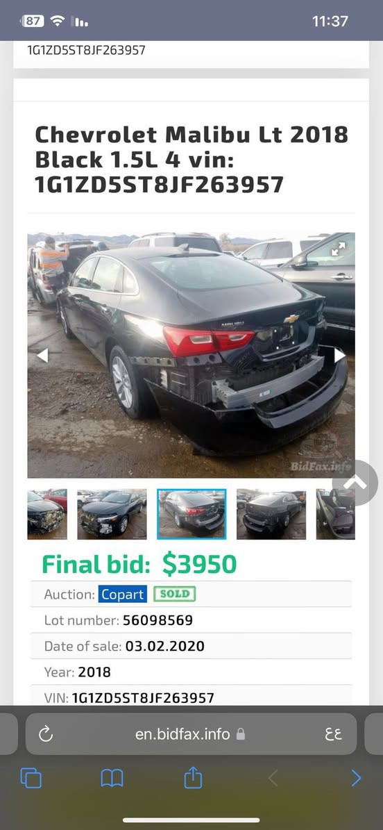 السلام عليكم .. ماليبو موديل 2018 
مواصفات lt
سياره مابيها حادث 
ماشيه 85mi
بصمة ابواب +الجنطه
تحديد مسار
مثبت سرعه
تحكمات استيرن 
شاشه كبيره 
تبريد قطعتين 
محرك 1.5 
سياره باسمي تحويل ثاني يوم 
رايدها ب115$ وبيها مجال لان بيها نقوصات مستعجل ع بيعتها
***********
