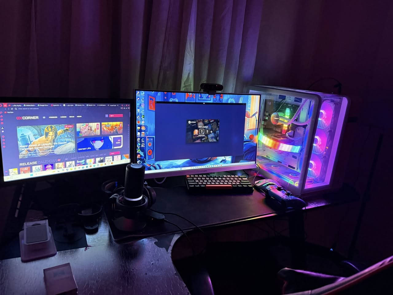 من رخصه لادمن 
لتجميعه كلهه للبيع ما ابيع قطع 
لكيبورد ريد دراكون برو مغناطيزي ستين بل ميه 
لماوس كلوريوس مودل دي 
لمايك هايبر اكس ولسماعه فيفينيا 
ولكامره لوجتك فور كي تلاثين فريم 
وميز وكرسي وشاشه كيم اون ميه ثمانين فريم تو كي
صارلي تلث اشهر مشتريهه اشغلهه ساعه بليوم لان انه دلفري وثنعش ساعه بل يوم اشتغل ضمان بعده بيهه سنه علا جميع لقطع بليوم اشغلهه ساعه لو ما اشغلهه 
مكاني بصره ما عندي توصيل تواصل وتساب اتصال 
***********
