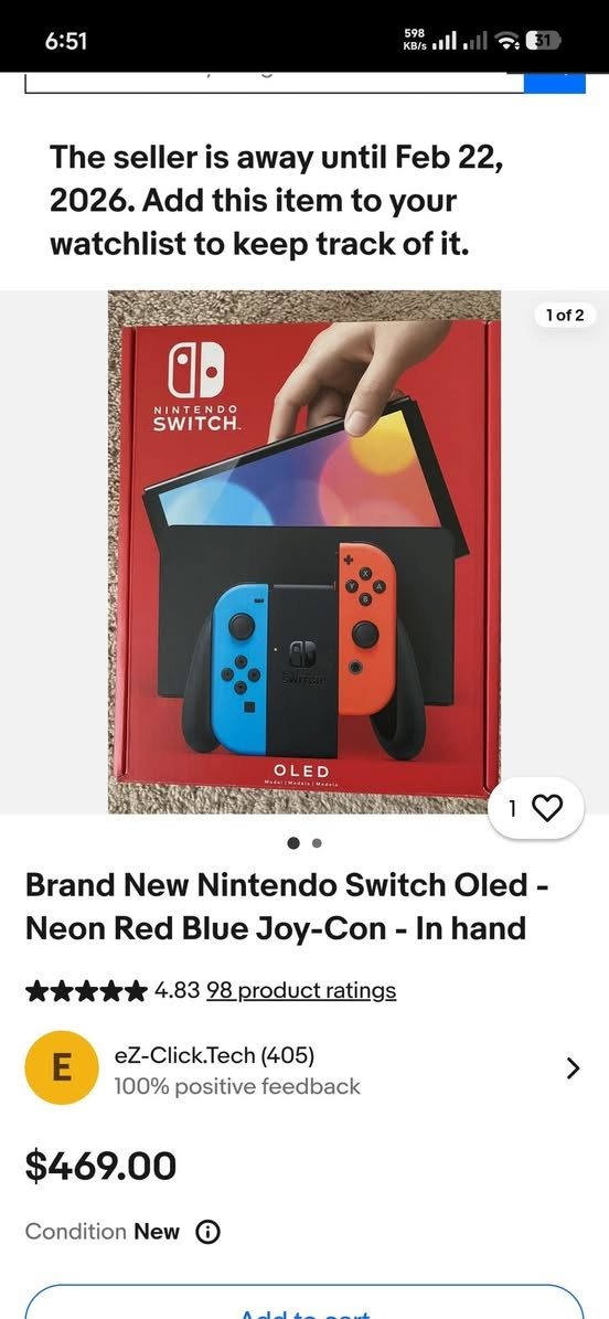 جهاز نينتندو سويتش مع جوي كون باللون الازرق النيون والاحمر متعدد الالوان
كامل جميع ملحقاته جديد غير مستخدم 
السعر 300


**إذا كنت صاحب هذا الإعلان وتريد حذفه لأي سبب، رجاءا أرسل رسالة إلى الدعم الفني**