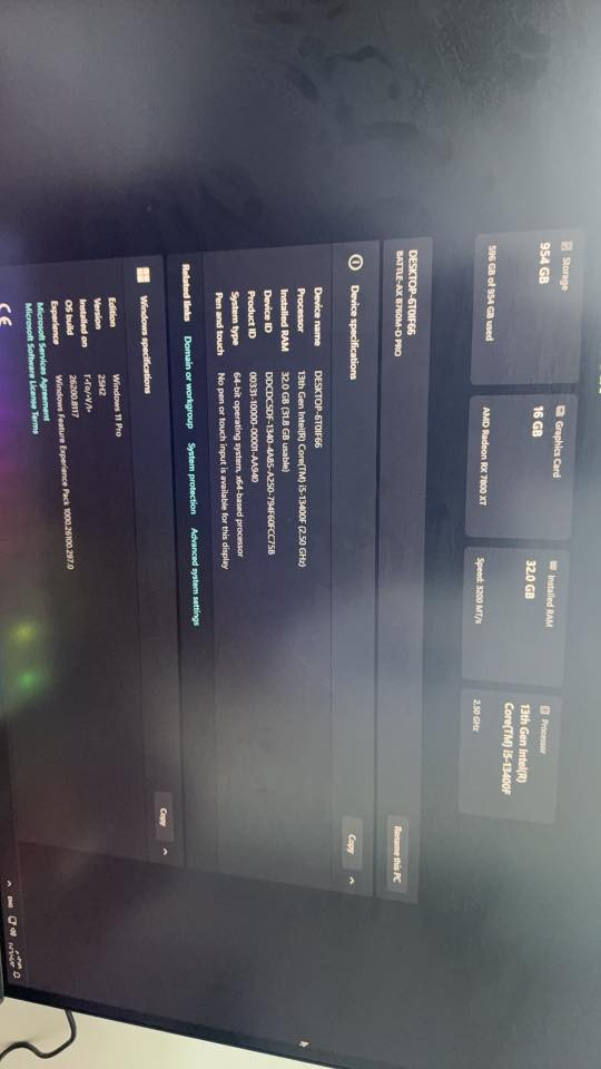 PC للبيع 
GPU 7800xt 16GB 

CPU I5 13400F 

RAM 32gb DDR4 
الرامات قابلة للتحديث الى 
DDR5 

HARD 1t

Power 750w

شاشة FHD 185hz

تشغل الالعاب على 2K باعلى فريمات 

100fps وفوك
استخدام قليل جداً لعدم التفرغ بسبب العمل 

البيع بغداد فقط 

الكراتين كلهم متوفرين الخاصة بالقطع 
السعر 1450 وبيها مجال بسيط 

***********
