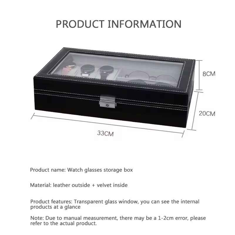 صندوق تخزين ومنظم مخصص للساعات والنظارات. 
إليك أهم تفاصيل هذا المنظم:
السعة: يحتوي الصندوق على 9 أقسام مقسمة كالتالي: 6 فتحات مخصصة للساعات و3 أقسام للنظارات.
المواد: الجزء الخارجي مصنوع عادةً من الجلد الصناعي (PU)، بينما يأتي الغطاء العلوي من الزجاج الشفاف لسهولة الرؤية والعرض.
التصميم الداخلي: مبطن بمادة ناعمة (مثل المخمل) لحماية الساعات والنظارات من الخدوش.
الاستخدام: يعمل كمنظم أنيق يحمي مقتنياتك من الغبار ويسهل الوصول إليها. بغداد, العراق


**إذا كنت صاحب هذا الإعلان وتريد حذفه لأي سبب، رجاءا أرسل رسالة إلى الدعم الفني**