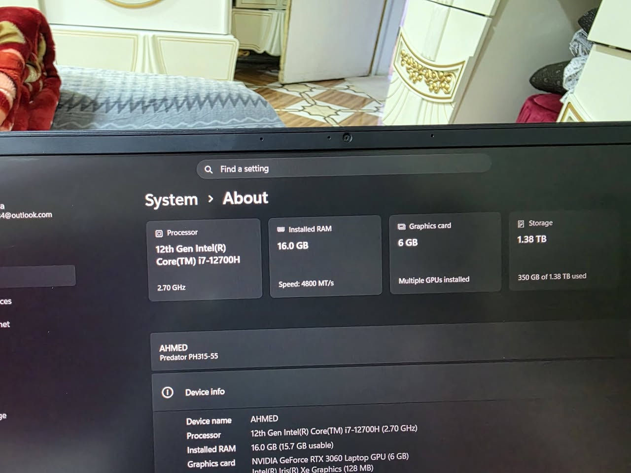 السلام عليكم
لابتوب ايسر بريديتور كيمنك
Core i7 جيل ١٢
رام ١٦ ddr5
Rtx 3060 6g gddr6
هارد 1.5 tb
شاشة 15.6 165HZ

العنوان البصره القديمه 
***********
السعر 1,150,000
