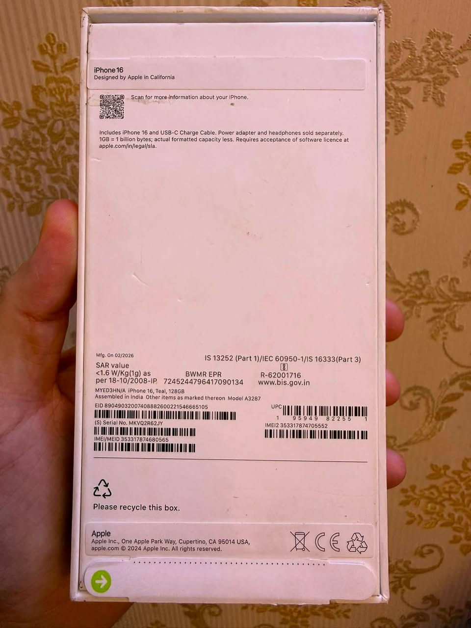 16 عادي 📱
128gb 💽
بطارية 100‎%‎ 🔋
عدد الدورات 77 🔄
نظافة 100‎%‎ زلغ واحد مابي 🆕
بغداد الدوره 📍
*********** اثير ☎️
