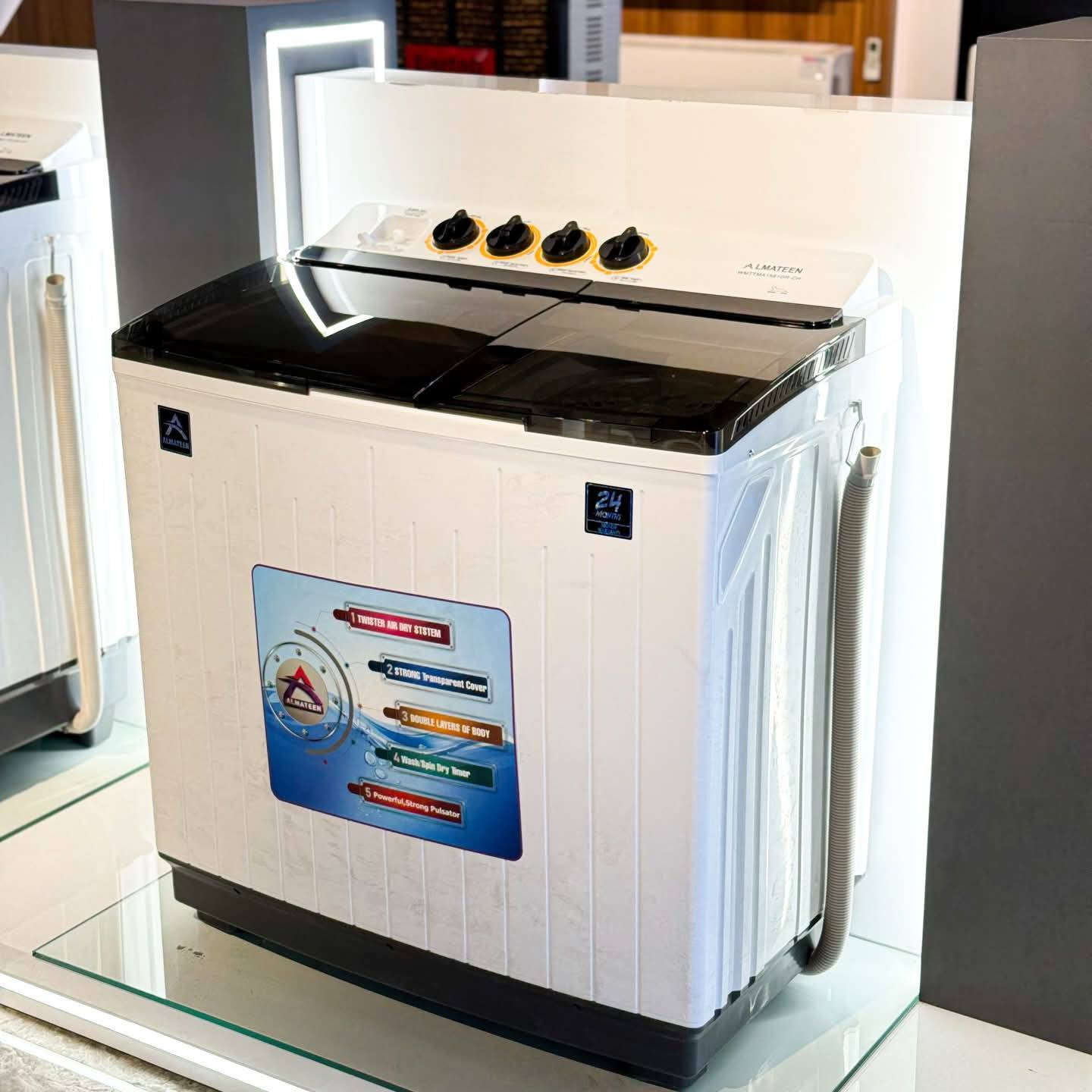 وصلنا حديثا......
غسالة المتين الحوضين 🔄
🔹متوفر موديل 15 كغم و 19 كغم 
🔹 أحواض: مصنوعة من بلاستيك مقاوم لدرجات الحرارة العالية.  
🔹 خاصية تأجيل التشغيل والتحكم بالوقت: يمكنك تأخير البدء حتى 25 دقيقة.  
🔹 خاصية الغسيل بالنقع: تساعد على إزالة الأوساخ الصعبة.  
🔹 تصميم مضاد للقوارض: يحافظ على سلامة الجهاز من التلف.  
🔹 مجفف قوي مع خاصية Air Dry: لتجفيف الملابس بعد الغسيل.  
🔹 حركة غسيل دوارة: لتوزيع الماء والمنظف بشكل فعال.  
🔹 عزل كامل بين الكهرباء والماء: حماية من الصدمات الكهربائية.  
🔹 جهد التشغيل: مرن بين 220–240 فولت.  
🔹 القدرة الكهربائية: حوالي 630 واط.    
🔹 الضمان: ضمان 2 سنه حقيقي 
متوفر بأسعار الشركه وكذلك متوفره بكمات الجمله 
كربلاء /طويريج /حي العسكري /***********
