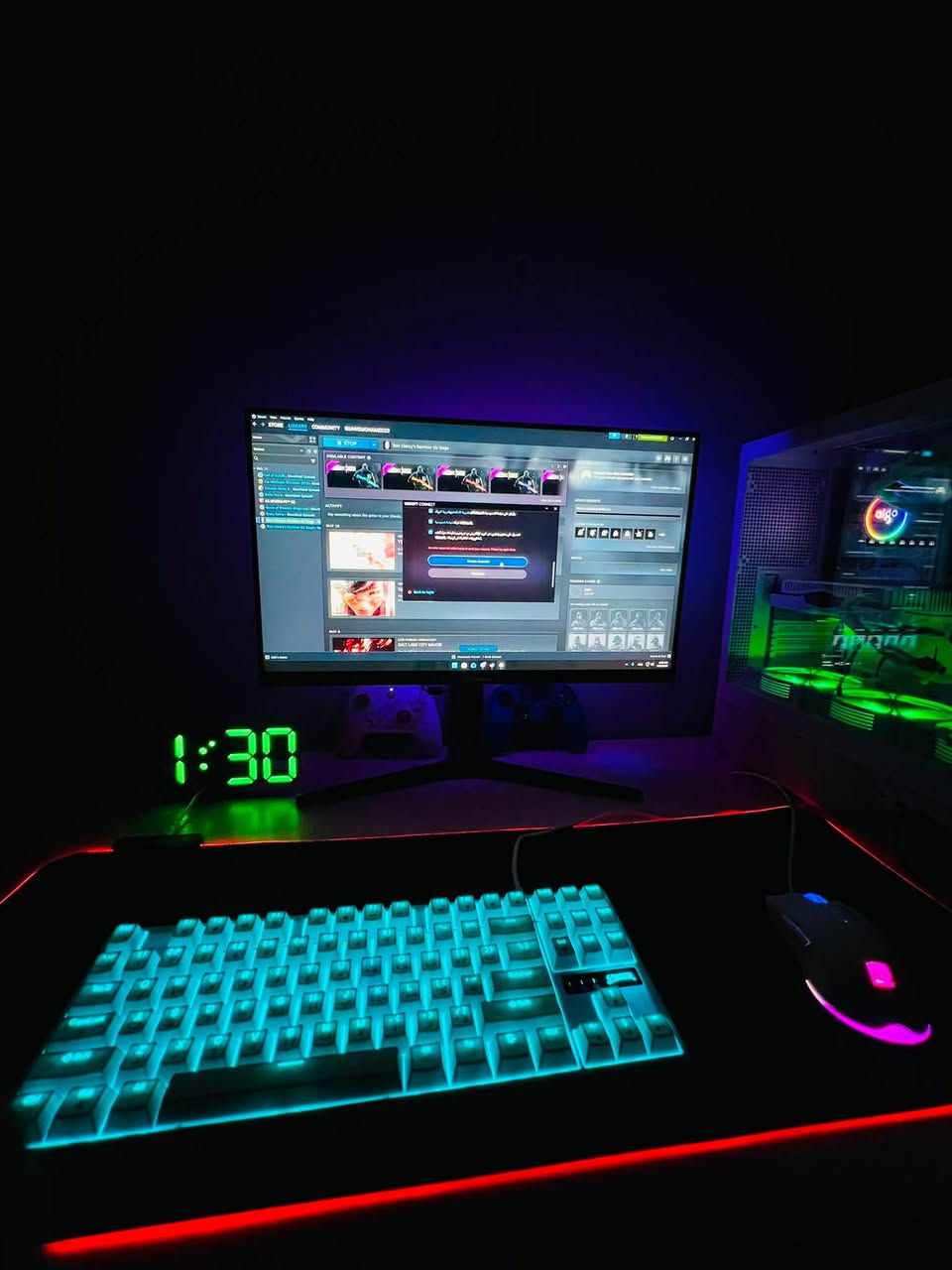 PC Gaming للبيع مع جميع الملحقات

ملاحظة: التوصيل غير متوفر، والاستلام من قبل المشتري.

مواصفات الجهاز:

* اللوحة الأم: B450
* المعالج: Ryzen 5 5600X
* كرت الشاشة: RTX 2060 Super
* الرامات: 32GB DDR4
* مزود طاقة 750W Gold
* مبرد مائي من شركة Aigo
* عدد 8 مراوح

الملحقات:

* شاشة Patriot مقاس 24 بوصة، 180Hz
* طاولة ألعاب (Gaming Desk)
* كرسي ألعاب (Gaming Chair)
* ماوس ألعاب
* كيبورد ميكانيكي Redragon
* سماعة HyperX Cloud Alpha
* جهاز UPS اون لاين سعة 1KV من شركة Next
* يد تحكم Nacon

الجهاز جاهز للاستخدام مباشرة، ومناسب للألعاب والتصميم والاستخدام اليومي، ولا يحتاج أي قطعة إضافية. البيع كامل مع جميع الملحقات، وليس بالتجزئة.
مكاني بغداد مدينة الصدر 📍
واتساب *********** 
السعر 1،550،000
مليون و550 الف وقابل للتفاوض .
