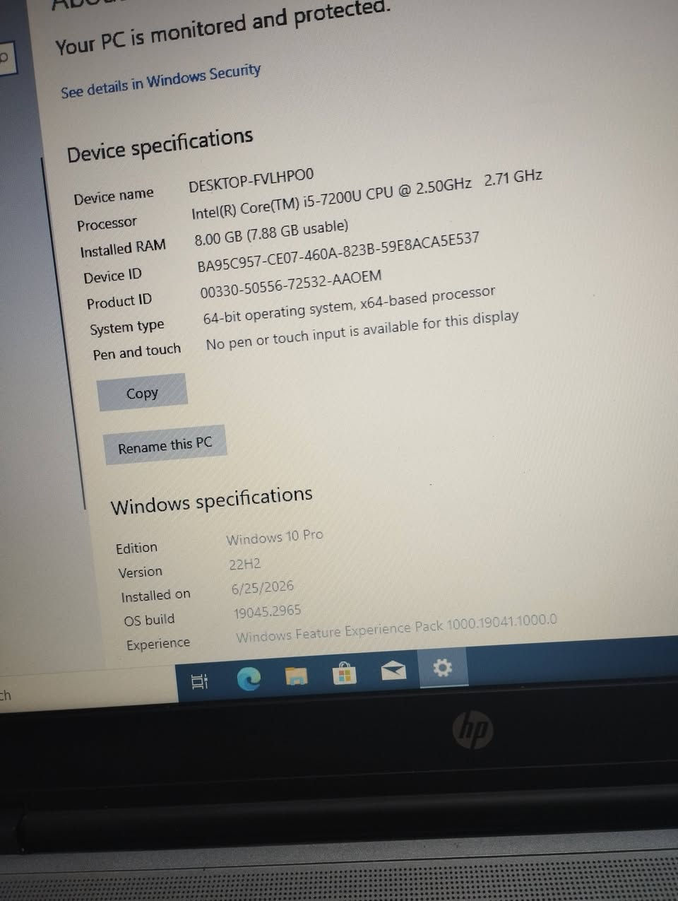 لابتوب hp نظافة 99.99% 
مستعمل اقل الاسبوع مواصفاته بالصور 
ممتاز للعمل المكتبي ويشغل العاب متوسطة 
250 وبي مجال بسيط 
الصلاحية / ***********
