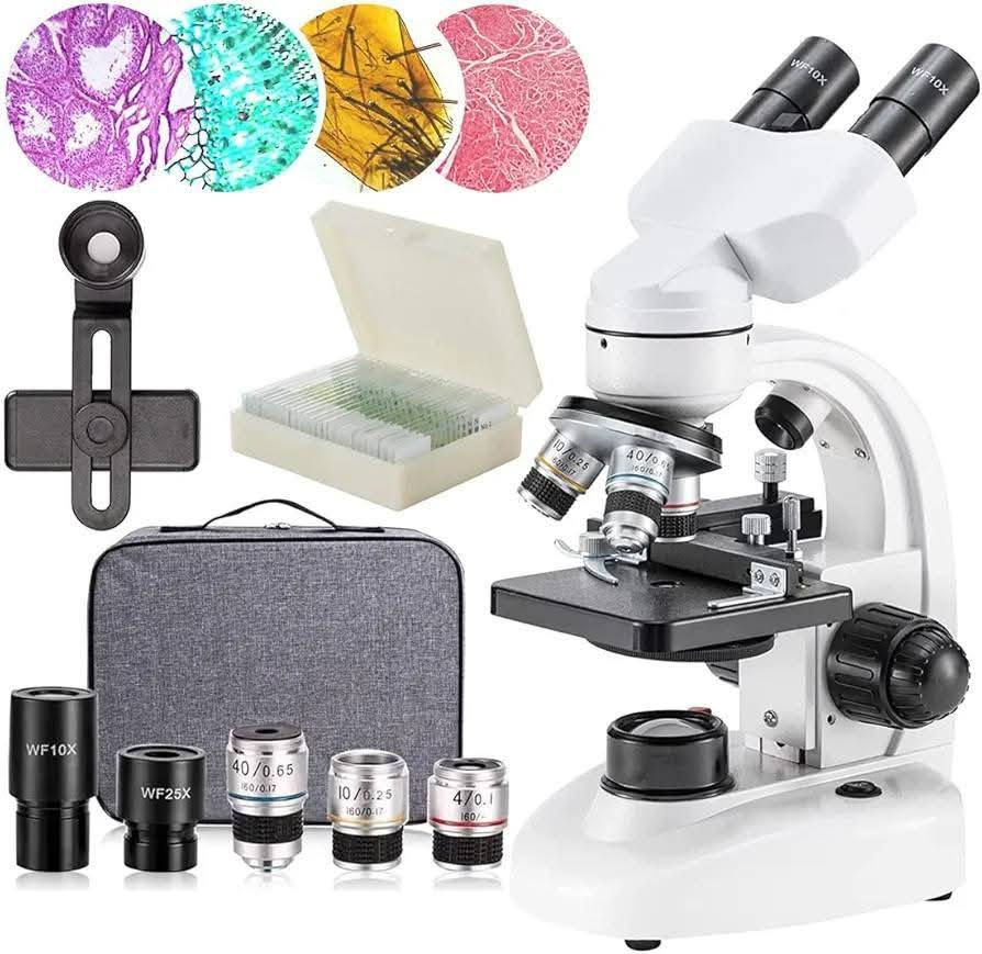 مجهر مركب للتعليم المنزلي والمختبرات المدرسية، مجهر 40X-2000X للاطفال والطلاب والكبار، مع منصة ميكانيكية، مجموعة شرائح مجهر سعر ٥٠ الف اعتماد واتساب ***********
