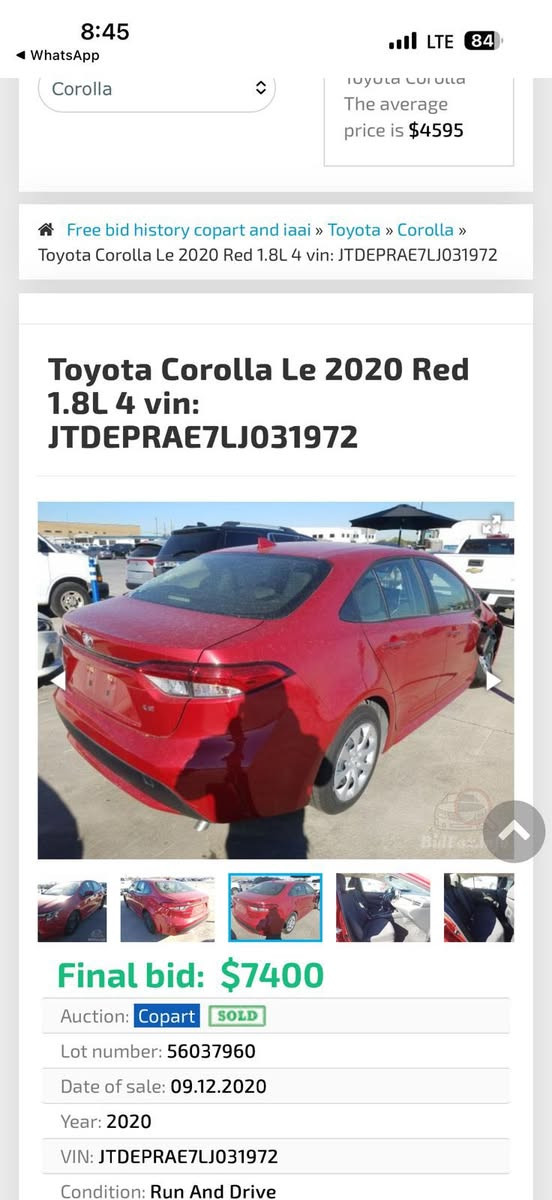 السلام عليكم عندي كورولا 2020 للبيع موصفات le حادثهة من امريكا جاملغ امامي ايمن وباب السكن وهنا صار بيها باب خلف السكن الجاملغ مبدل لون السياره نضيفه ومناقصهة ايشي السعر 122ورقه ***********
