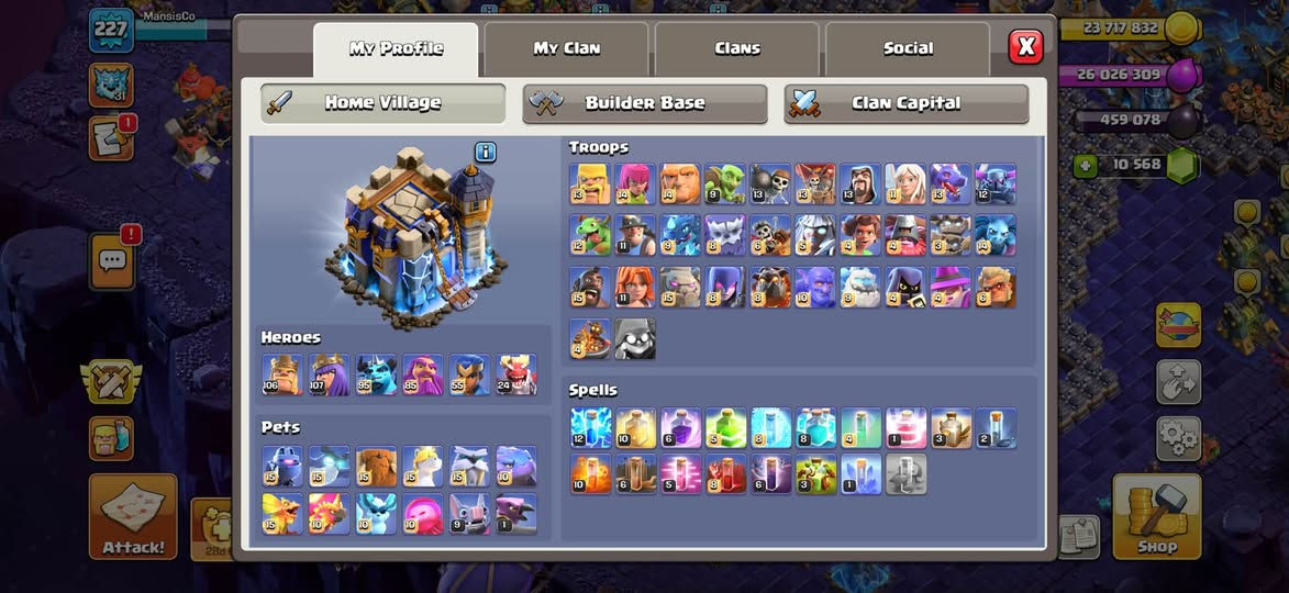 🏡 Clash of Clans ⭐ Level 227 🏰 Town Hall 18 🧱 Maxed Walls 🖼️ 10 Sceneries + 1 Rare Scenery 🤖 All Helpers Maxed 👑 31 Hero Skins + 1 Limited-Time Hero Skin

10500gems+
ملوك شبه ماكس Maxed Builder Base
👷 3 Builders
🎄 Clashmas Trees from 2020–2026
🎁 Birthday Decorations 7th–13th Anniversary
🤴 Sleepy King Decoration مصروف حوالي 160$ وفوق ع قرية 
👑 Clash Royale
تقدر تغير اسم ببلاش فيها بنر 8 سنين 
🏆 8,000 Trophies
🌾 Hay Day
🚜 Level 51
⭐ Brawl Stars
🏆 8,000 Trophies 
ابعتلي لو جاد وحط سعرك 
تغير اسم ٥٠٠ جوهرة فقط 
كل معلومات حساب حتا مع العاب اخره وكمان مع gmail full info


**إذا كنت صاحب هذا الإعلان وتريد حذفه لأي سبب، رجاءا أرسل رسالة إلى الدعم الفني**