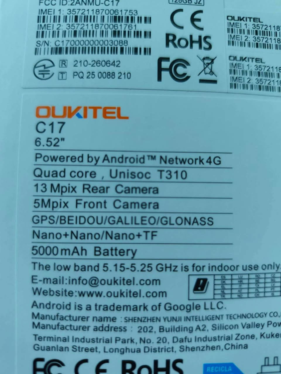 OUKITEL
C17 شبيه ايفون 17 برو مكس اصلي 
سعر 170الف رقم الهاتف ***********
6.52"

Powered by Android ™ Network 4G

Quad core, Unisoc T310

13 Mpix Rear Camera

5Mpix Front Camera

GPS/BEIDOU/GALILEO/GLONASS

Nano+Nano/Nano+TF

5000 mAh Battery
