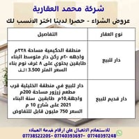 🏢 شركة محمد العقارية  ✨ نقدّم لكم أحدث عروض البيع والشراء لعام 2025 ✨ ...