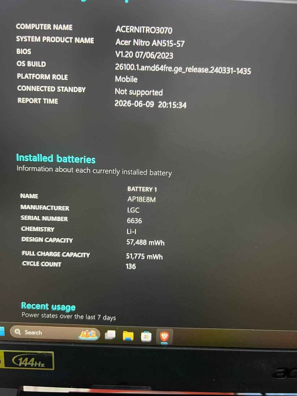 ACER NITRO AN-515-57
GPU: Rtx 3070 100watt
Core i7-11800H (8 Cores, 16 threads)
Ram: 16gb DDR4 3200MT/s
Hard: 1TB Ssd nvme WDC
Screen: FHD 144Hz
Keyboard 4-ZONE RGB
Original charger 180watt included
بەگشتی لاپتۆپێکی بێ کێشەیە و شوختی نییە
تکایە سەیری تەواوی وێنەکان بکە ئەگەر بەدڵتە و بەکەڵکی بەڕێزتان دێت نامە بنێرن. لەگەڵ ڕێزم
نرخی ئەم بەرهەمە:
١٫١٣٠٫٠٠٠ دینار
گەیاندن بەردەستە
-------------
لابتوب نضيف جداً و ما بها اي مشاكل 
سعر 
١،١٣٠،٠٠٠ دينار
توصيل موجود أربيل, العراق


**إذا كنت صاحب هذا الإعلان وتريد حذفه لأي سبب، رجاءا أرسل رسالة إلى الدعم الفني**