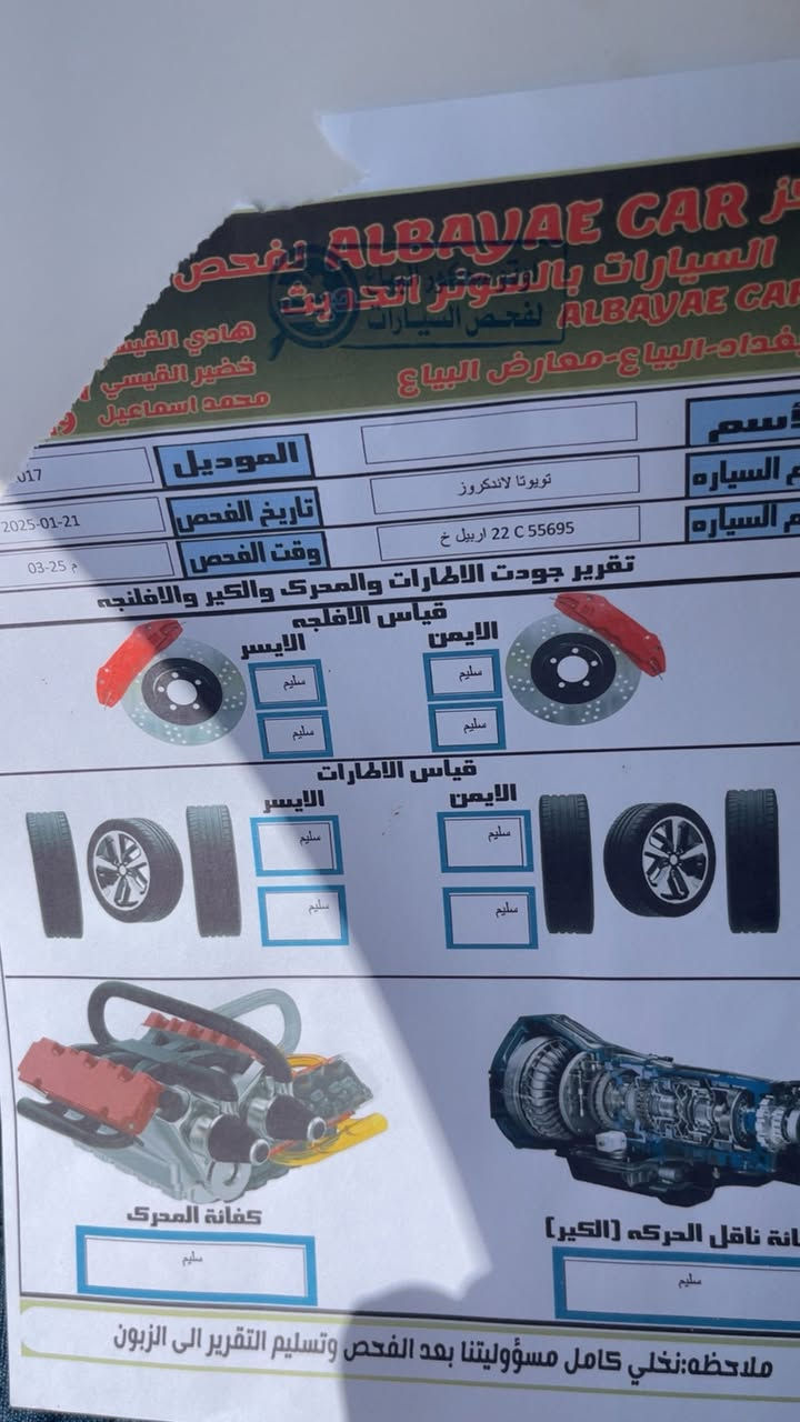لاندكروز ٢٠١٧ وايت ادشن مكفوله ٦ سلندر رقم شمالي باسمي سياره نظيفه كولش ماشيه ١١٤ قابله للزياد*********** مكاني بغداد حي الخضراء٤٦٠٠٠ الف$

