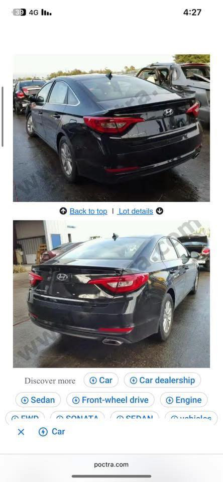 سوناتا للبيع موديل 2015 وارد امريكي ضربتها فقط الموضح بالصورة رقمها شمالي بأسمي سنوية ٢٠٢٨ 
صبغ قطعتين الجاملغ مال سايق والباب فقط بدون معجون 
السعر ١٠٥ وبيها مجال ***********
