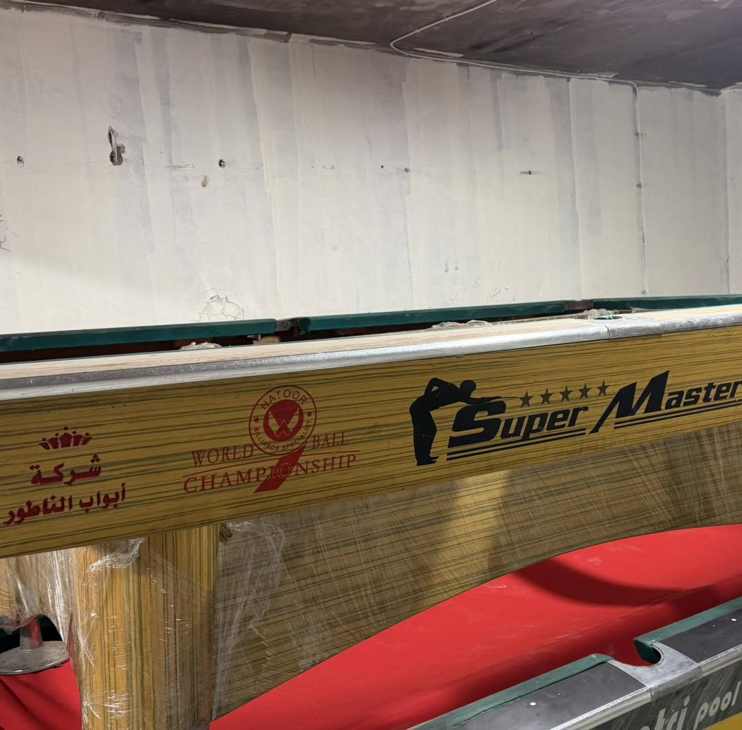 السلام عليكم ورحمة الله وبركاته يعلن تجهيزات محمد هاني عن وصول  وجبة من طاولات البليارد نوع سوبر ماستر بكل انواعة تك شاصي دبل شاصي دبل شاصي نفخ مشطب واسود واصفر. ول MAK للحجز أو الاستفسار التوصل مباشر او مراسلة واتساب 
  واتساب. تصال ***********
