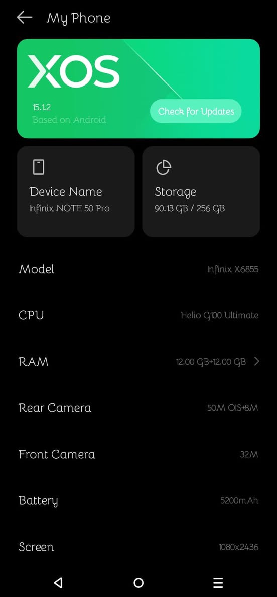 nfinix Note 50 Pro
للبيع مستخدم فترة قليلة جدا جدا فتح كارتون للبيع 

نسخة 12GB +12 =24 GB 
 
((((سعره :٢٨٠ الف)))
سعر الجديد الحالي :٣٣٥ الف 

إليك ملخص شامل ومرتب لأبرز مواصفات الجهاز:

📱 الشاشة (Display)
• النوع: AMOLED فائقة الوضوح.
• الحجم: 6.78 بوصة.
• السرعة: تدعم معدل تحديث 144Hz (سلاسة عالية جداً في الألعاب والتنقل).
• السطوع: يصل إلى 1300 شمعة (وضوح ممتاز تحت أشعة 
الشمس).

🚀 الأداء والذاكرة (Performance & Memory)

• المعالج: MediaTek Helio G100 Ultimate (بتقنية 6 نانومتر)، وهو معالج قوي للفئة المتوسطة.
• الذاكرة العشوائية (RAM): سعة 12 جيجابايت فعلية، وتصل إلى 24 جيجابايت عبر ميزة التوسعة (Extended RAM) كما هو موضح على العلبة.
• ذاكرة التخزين: 256 جيجابايت.

🔋 البطارية والشحن (Battery & Charging)
• السعة: 5200 مللي أمبير.

• الشحن السلكي: سريع جداً بقدرة 90 واط (شحن كامل في وقت قياسي).

• الشحن اللاسلكي: يدعم تقنية MagCharge بقدرة 30 واط.

• ميزات إضافية: يدعم الشحن العكسي (لشحن أجهزة أخرى) 
وتقنية Bypass Charging (للحفاظ على البطارية أثناء الألعاب).

📸 الكاميرات (Cameras)

• الخلفية: أساسية بدقة 50 ميجابكسل مع مثبت بصري (OIS) لمنع اهتزاز الصور، وعدسة واسعة بدقة 8 ميجابكسل.

• الأمامية: بدقة 32 ميجابكسل لصور سيلفي عالية الجودة.
🔊 الصوت والإضافات

• الصوت: مكبرات صوت مزدوجة (Stereo) بتعاون مع JBL، مما يوفر تجربة صوتية نقية ومحيطية.

• الذكاء الاصطناعي: مزود بتقنيات Infinix AI لتحسين الأداء والتصوير بلمسة واحدة.

• الحماية: مقاوم للغبار ورذاذ الماء بمعيار IP64، وبصمة إصبع مدمجة تحت الشاشة.


**إذا كنت صاحب هذا الإعلان وتريد حذفه لأي سبب، رجاءا أرسل رسالة إلى الدعم الفني**