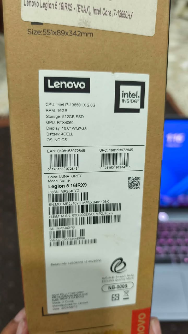 السلام عليكم
للبيع لابتوب Lenovo Legion 5 بحالة ممتازة، استخدام 8 اشهر مناسب للألعاب، المونتاج، التصميم
المواصفات:
 الموديل: Lenovo Legion 5 16IRX9
 الشاشة: 16 إنج WQXGA بدقة 2560×1600
 المعالج: Intel Core i7-13650HX
 كرت الشاشة: NVIDIA  RTX 4060 8GB 
 الرام: 16GB DDR5
 التخزين: 512GB NVMe SSD
نظيف كلش ويا الشاحن  والكارتونة
 السعر: 1,350,000 دينار عراقي (قابل للتفاوض بالمعقول) ***********
