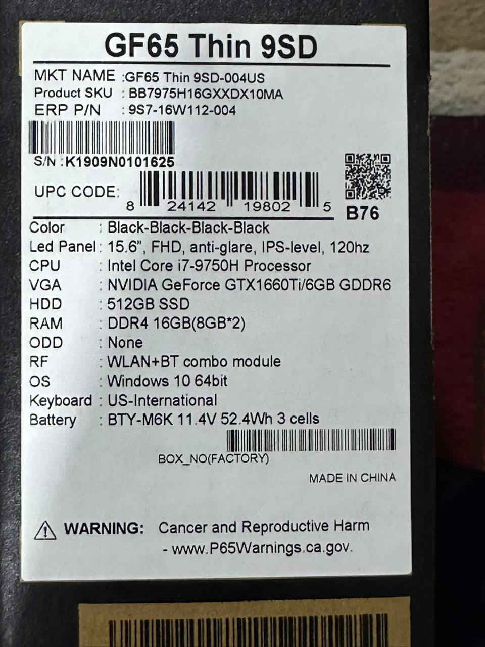 السلام عليكم

لابتوب MSI بمواصفات التاليه :

المعالج : i7-9750H

GPU: GeForce GTC1660Ti/6GB

التخزين : 512SSD

Ram: 16 GB DDR4 (32GBتم تطويره الى )

الشاشه : IPS 120hz 15.6 inch

باقي مواصافات موجوده بالصور

اللابتوب بي عيب بسيط، من تصير الشاشه سوده يظهر لون باهت مثل مربع بسيط  فقط عند عرض اللون الاسود. باقي الالوان والتجارب في اللعب لن يظهر ولا ياثر على الاداء 

العيب موضح في الصور

السعر 550 الف

تواصل واتساب ***********
