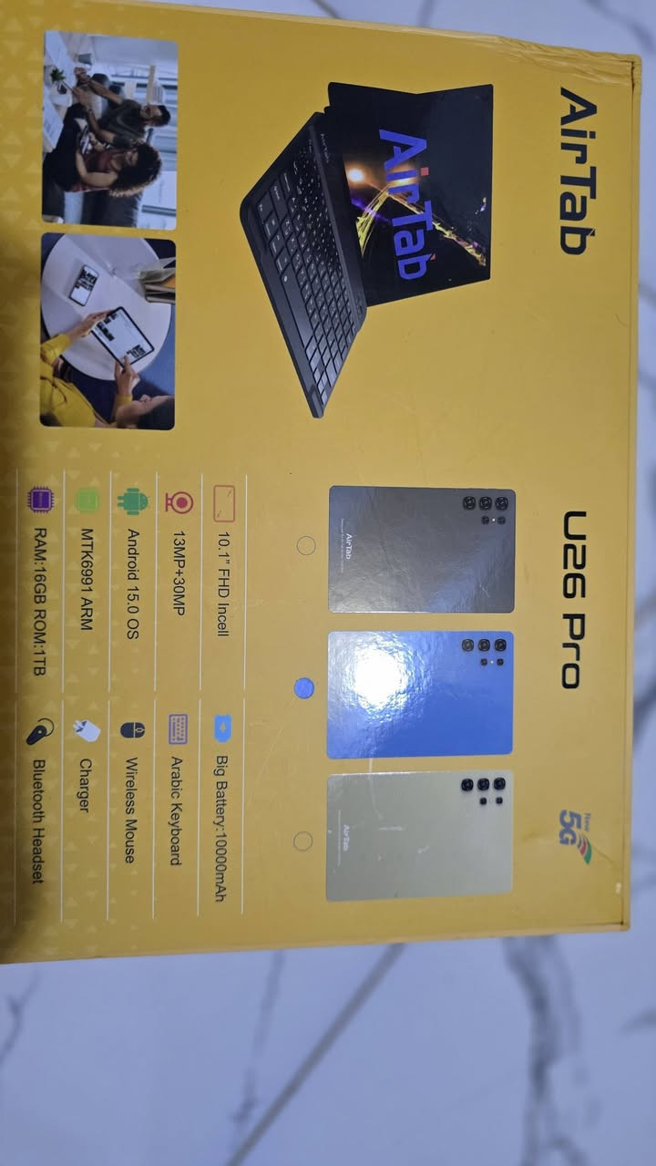 تابلت AirTab U26 Pro كامل الملحقات جديد غير مستخدم نهائيا
(هدية ابو جنة)
ذاكره 1 تيرا 
وعشوائية 16 
ملحقات 
ماوس 
نك مايك 
قلم 
كيبورد 
شاحنه 
حافظه درع 
لاسق شاشه 
السعر ١٥٠


**إذا كنت صاحب هذا الإعلان وتريد حذفه لأي سبب، رجاءا أرسل رسالة إلى الدعم الفني**