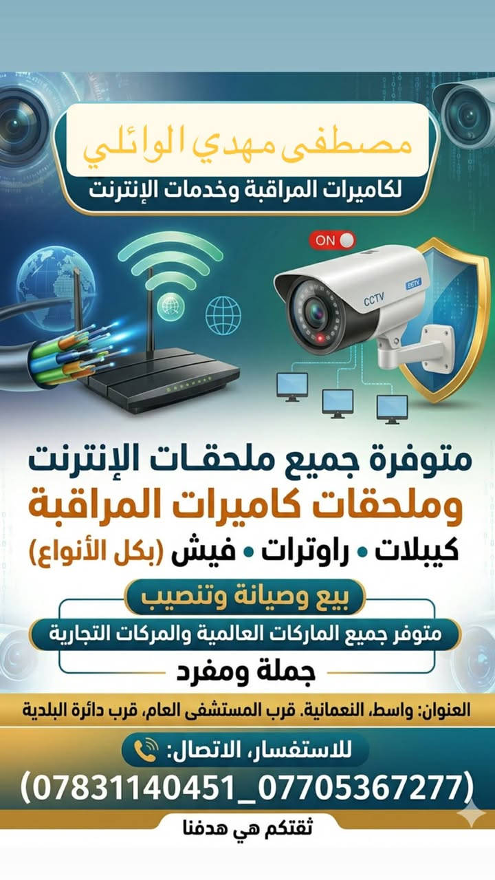 السلام عليكم
الى مشتركينا الاعزاء من يود الاشتراك في خدمة الكابل الضوئي تواصل معنا عبر الارقام التالية👇👇👇
***********
***********
