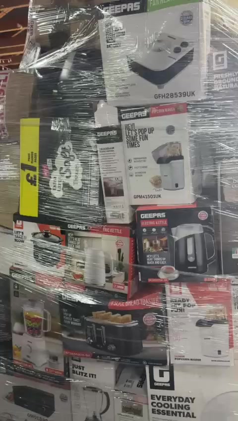 *Geepas Premium Electrical Appliances – Mixed Pallet Stock*
We offer Geepas premium mixed pallets containing a variety electrical appliances

Products may include:
 • Microwaves
 • Blenders & Juicers
 • Food Processors
 • Electric Kettles
 • Coffee Machines
 • Air Fryers
 • Rice Cookers
 • Toasters
 • Electric Grills
 • Hot Plates
 • Irons
 • Deep Fat Fryers
 • Electric Mini Ovens
 • Chapati / Roti Makers
 • Electric Meat Grinders
 • Waffle Makers, ETC

Pallet Details
 • Approximately 60–80 items per pallet
 • Around 70%-80% in original packaging

• Mixed models and appliances from the Geepas range

*Condition*
These are premium returned pallets, which means items may include:
 • Brand new products
 • Customer returns
 • Used & without box items
 • Untested products

Ideal for resellers, market traders, discount shops, and export buyers

Price for only one pallet £430

Price for 
Truck load of 24 pallet @ £300 each

If someone buy more than ONE truck load then price is £285 each

40ft / 20ft Container Shipping Available

We offer container shipping to:
🇦🇪 Dubai
🇮🇶 Iraq
🌍 Africa

Clients from other countries can also arrange and book their own shipping.

If you purchase pallets from us, you may use our company name as the shipper. We can load your container for an additional £200 loading charge.

⸻

🇬🇧 UK Export Supplier

💻 24-hour online store
🏦 Pallets of all items available in stock
✈️ Pallet shipping available across the UK

🚚 *Same Day Delivery*

For pricing, stock lists, and container booking, contact us today.
address : Unit 2 mill st Tipton DY4 7EG Birmingham 
WhatsApp number ..
wa.me/447412991395
WhatsApp group.. 
https://chat.whatsapp.com/GKJbQ6SgVHgBJQrhOqaWGH


**إذا كنت صاحب هذا الإعلان وتريد حذفه لأي سبب، رجاءا أرسل رسالة إلى الدعم الفني**
