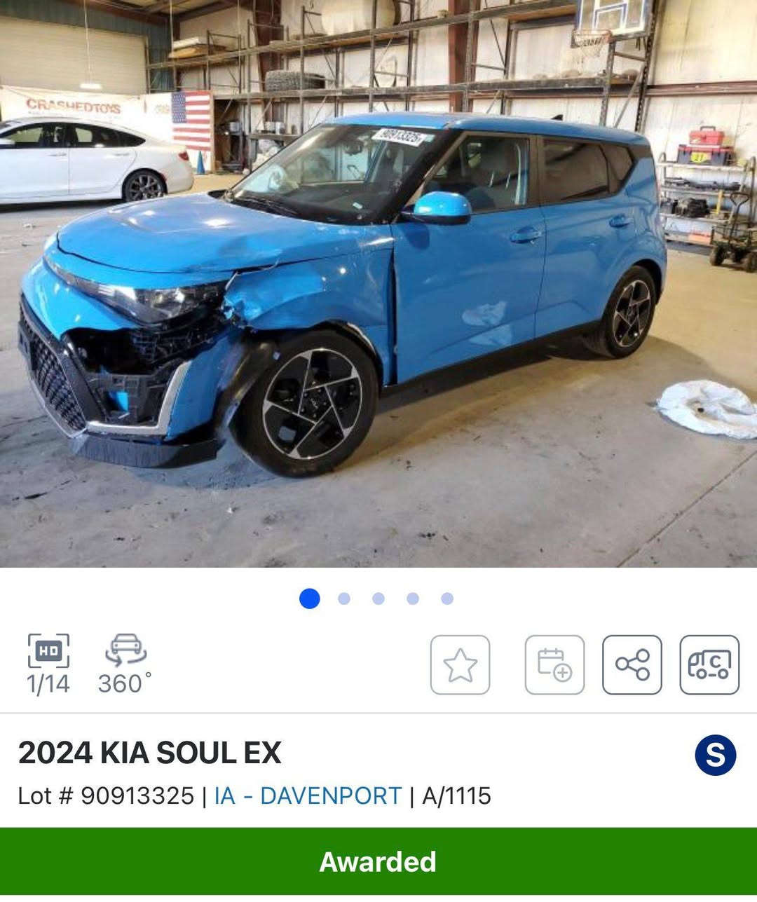 السلام عليكم
للبيع كيا صول 2024 🔵 
وارد امريكي صور الحادث مرفق مع المنشور 
ماشيه 15 الف فول مواصفات محركه 2000
السيارة جاهزة بدون رقم 
السعر : 155$
استفسار : ***********📞
ملاحظة/ رجاء الموشراي ليعلق
