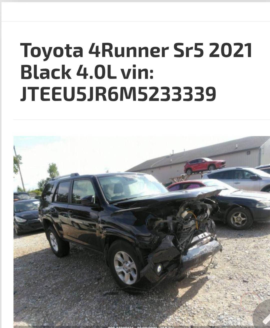 تويوتا فور رنر 2w موديل 2021 SR5 للبيع فقط ماشية ٢٤٠٠٠ الف ميل السيارة حادث امامي كما مبين بالصور السيارة مبدل بيها بدنة اماميه فقط ودعامية السيارة بدون صبغ بيهه تصليح في مقدمة الشاصي خلف البراكيت جهة اليسار نتيجة الحادث محرك 4000 شاشة وكاميرا خلفيه رقم بغداد باسمي السعر ٢٩٠٠٠ الف دولار ***********
