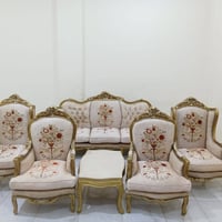 صالون خشب زان • كنب و٤ كراسي • ترابيزة رخام