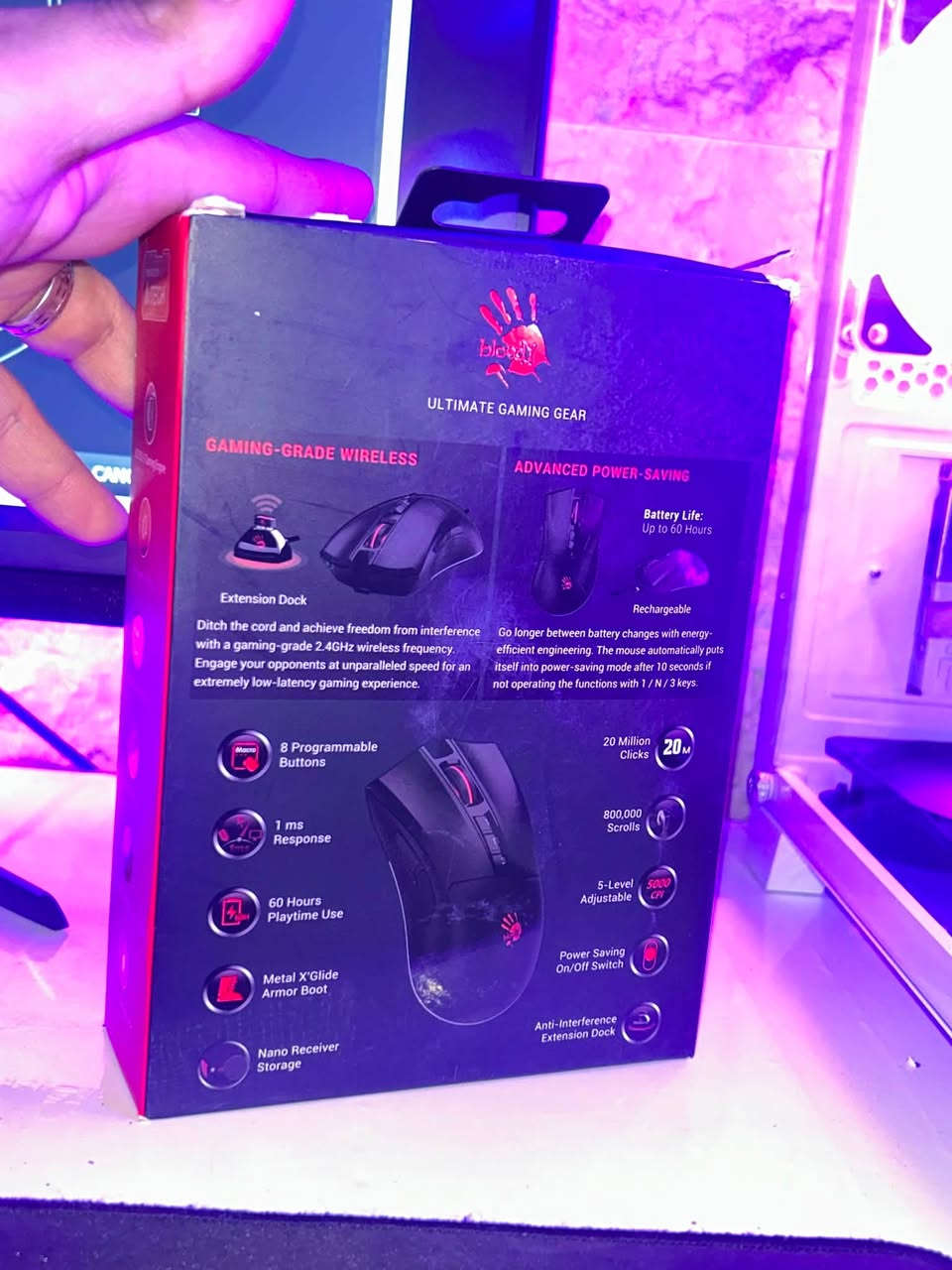 ماوس Bloody x Naraka R90 Plus اللاسلكي
🎮 أداء سريع ودقة عالية للجيمينغ

🔋 بطارية تدوم لغاية 60 ساعة استخدام

⚡ تصميم احترافي ومريح مع إضاءة وشكل مميز

💰 السعر: 35,000

توصيل موجود 

العنوان زيونة 

***********

متوفر لون اسود ايضا
