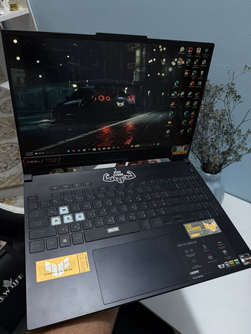 ١- اسم اللاب توب: ASUS TUF Gaming A15
٢- نوع كرت الشاشة: NVIDIA GeForce RTX 3050 Ti (بسعة 4GB GDDR6)
 ٣- نوع المعالج: AMD Ryzen 7 6800H (يحتوي على 8 أنوية)
 ٤- الرامات (RAM): 8GB من الجيل الأحدث DDR5
 ٥- الشاشة (الحجم، الدقة، والتردد): * الحجم والدقة: 15.6 بوصة بدقة FHD (مضادة للانعكاس).
 التردد: (144Hz).
 ٦- نظام التبريد: نظام تبريد احترافي بمراوح مزدوجة متطورة (Dual Fans).
 ٧- التخزين (الهارد): 512GB SSD NVMe PCIe 4.0
 ٨- نظام التشغيل: ويندوز 11 هوم أصلي (Windows 11 Home).
 ٩- نوع الكيبورد: كيبورد قيمنق مخصص للألعاب يحتوي على إضاءة RGB ميزة ومريحة.
10الجهاز قابل للتطوير
مكاني كربلاء ***********
