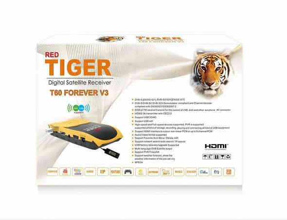 🐯 جهاز تايجر T60 FOREVER V3 الإصدار الثالث
✨ الإصدار الجديد من العملاق تايجر ✨
يجمع بين القوة والأداء العالي والتصميم الأنيق 💪🔥

---

📦 المواصفات الفنية:
🔹 دقّة عرض Full HD 1080p واضحة ونقيّة جداً
🔹 يدعم تقنية H.265 HEVC لضغط الفيديو بجودة أعلى وسرعة أفضل
🔹 واي فاي داخلي 2.4G بدون الحاجة لأي قطعة خارجية
🔹 واجهة استخدام سهلة وسريعة بتصميم عصري
🔹 شاشة رقمية أمامية LED لعرض القنوات والأرقام
🔹 يدعم IPTV و YouTube و Xtream و Stalker و Apollo و Swift Streamz
🔹 أداء مستقر مع تحديثات منتظمة من فريق FOREVER
🔹 تصميم صغير الحجم وأنيق يناسب كل الأماكن

---

👑 يدعم نظام VIP المميز

---

🎁 الاشتراكات المرفقة مع الجهاز:
🐍 COBRA IPTV – 15 شهر
🦇 BATMAN – 24 شهر
🐯 BIGO – 10 سنوات
🌐 VIRA IPTV – 15 شهر
🍋 MANGO 4K – 15 شهر
📺 ALEX TV – 15 شهر
🚀 APOLLO – 12 شهر
📡 FOREVER TV – 12 شهر
🎬 SHOW SAFE – 12 شهر
📦 MY BOX – 12 شهر

🔑 اشتراك سيرفر APOLLO IKS لمدة 12 شهر

---

💥 مميزات إضافية:
✅ أداء سريع جداً في التنقل بين القنوات
✅ يدعم القنوات المشفّرة وملفات IPTV
✅ استقبال قوي ومستقر لجميع الأقمار
✅ صيانة ودعم فني مستمر

---

📍 متوفر الآن لدى معرض النرجس للستلايت
📞 للطلب والاستفسار: ***********
