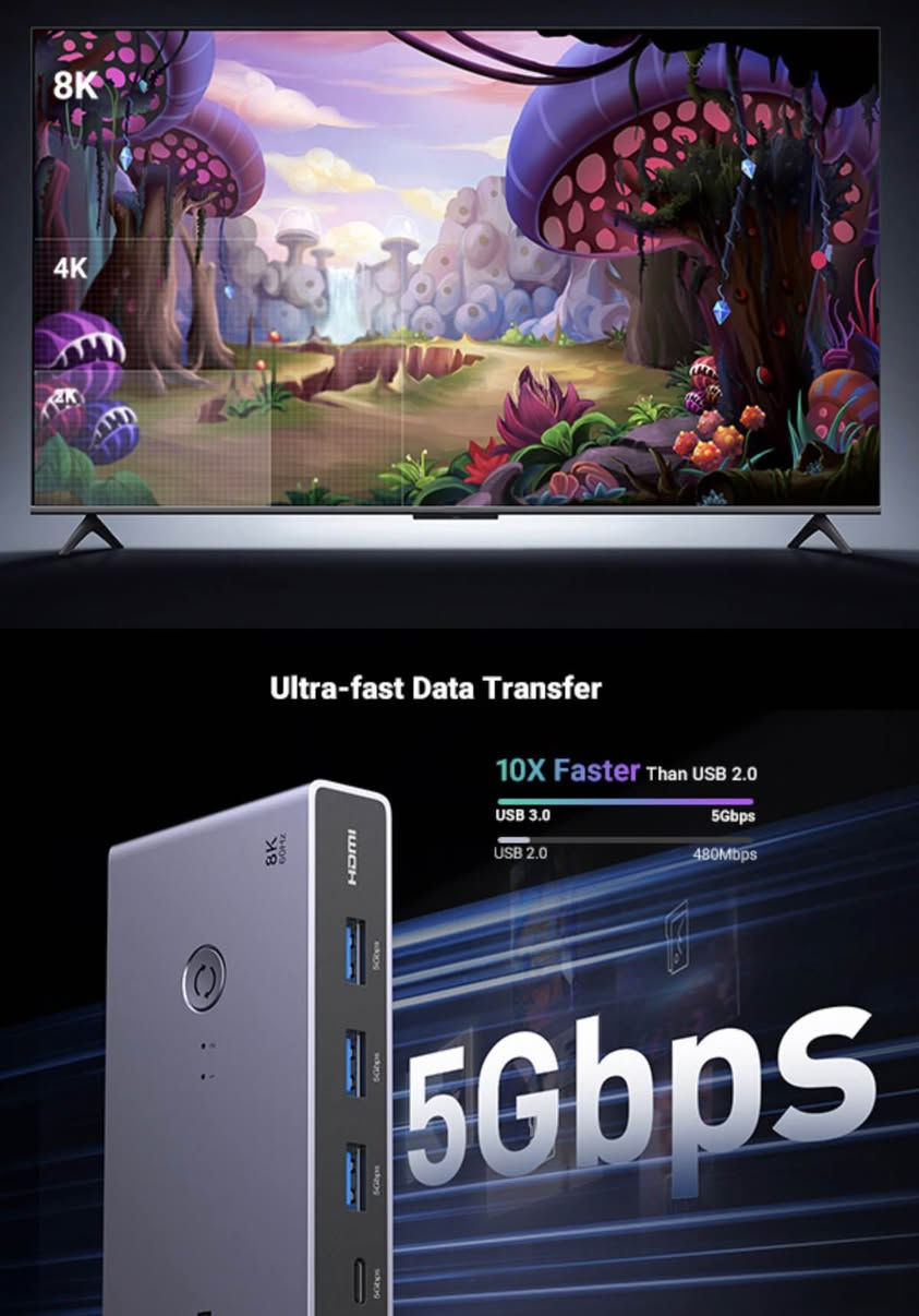 👇اقرأ الوصف بتمعن للاخير كلشي مذكور بالتفصيل 👇

    ❣️❣️❣️❣️❣️❣️السعر 55 الف❣️❣️❣️❣️❣️❣️

  🔥🔥🔥🔥🔥السعر غير قابل للتفاوض🔥🔥🔥🔥🔥

 🔥🔥المنتج امزون جديد غير مستخدم الماني اوربي🔥🔥

💥👈تعاملنا شرط الفحص قبل لاتنطي فلس للمندوب👉💥

👈طريقة الحجز 🙋‍♂️ الاسم  🏠  العنوان كامل 📱 رقم الهاتف

    ❣️❣️❣️ للحجز و الاستفسار على الخاص فقط ❣️❣️❣️

    🙏فضلاً ليس امراً متابعة الصفحة ليصلكم كل جديدنا🙏

🥰😍🥰متابعة الصفحة شرف لنا وتحياتي للجميع🥰😍🥰

علماً ان الصفحة تحتوي على اكثر من 550 منتج معروض بمختلف المجالات . الكتروني . كهربائي . يدوي . عدد . شحن . طاقة شمسية . سمارت . نشرات . لدات . انارة . لابتوب . حاسبة . هاتف . شاشة . ايربود . سماعة . سبيكر . مضخم . طابعة …. الخ 
تابع متخسر شي تنورنا بالمتابعة

BRAND UGREEN 
UGREEN 8K HDMI KVM Switch with 4 USB 3.0 Ports (3 USB-A + 1 USB-C) for 2 Computers Share 1 Monitor Keyboard Mouse Hard Drives Printer with 2 HDMI Cables, 2 USB Cables and Controller

Product details

* Operation Mode ON-NONE-ON�
* Current Rating 1 Amps�
* Operating Voltage 5 Volts�
* Contact Type Normally Open�
* Connector Type Hdmi Video Output, Usb C Data Transfer, Usb a Data Transfer�
* Brand UGREEN
�
* KVM Switch 1 Monitor 2 Computers: "This is NOT a DP KVM Switch". This KVM Switch allows 2 computers to share one Monitor and 4 USB 3.0 devices such as a set of keyboard, mouse, hard drives, U disk, and printer, and centralize control of your 2 computers on one monitor. You can easily switch between two hosts, which not only keeps your workspace tidy but also helps to maximize productivity. NOTE: Must Connect two USB A to C cables for better Power Supply and data transfer

* Upgraded Resolution UHD 8K@60Hz: This HDMI 2.1 2 port KVM switches supports resolution up to 8K@60Hz and backward compatible 4k@60Hz, 4k@30Hz, 2560*1440@120Hz, 1920*1080@240Hz. UGREEN USB Switch also supports HDMI 2.0/1.4 and HDCP 2.3/1.4. NOTE: If need to achieve 8K@60Hz resolution, in addition to the computers and monitors needing to support 8K, your HDMI cable input and output should be within 6.5FT

* With 4 USB 3.0 Ports: This HDMI KVM switch has 3 USB 3.0 ports and 1 USB-C port for sharing USB flash drives, printers, mobile hard drives, U disk, and other USB 2.0 and USB 3.0 devices. USB 3.0 offers data transfer speeds of up to 5Gbps, while USB 2.0 only 480Mbps. It allows faster file and picture transfer to make work and life more convenient. NOTE: Please Ensure USB C Charging to the power source when connecting high-power equipment

* Two Switching Ways: By One-Botton switch or desktop controller, freely switch between 2 computers, saving space on your desk and sharing your display, keyboard and mouse between both computers. When the USB switch is not placed on the desktop, the controller will be a good helper for you to quickly switch. NOTE: NOT Support Hotkey Switching

* Driver-Free & Great Compatibility: This KVM switch HDMI supports Windows 11/10/8.1/8/7/Vista/XP, Mac OS, and Linux systems. Just plug and play. The USB KVM switch is also compatible with most HDMI source devices, such as PS5/4, Xbox, TV Box, Laptop, Nintendo Switch/Switch 2, Monitor, etc. If connect a wireless keyboard and wireless mouse, please ensure their operating range meets the product's requirements (within 1m/3.3ft for a single USB device and within 0.3m/0.98ft for multiple USB devices)

* Package List: 

* 1* KVM Switch, 
* 2* USB A to C Cables, 
* 2* HDMI Cables, 
* 1* Desktop Controller, 
* 1* User Guide. 

* NOTE

* 1, USB C power cable or power adapter is NOT INCLUDED. 

* 2, Please ensure that the resolution of the two devices at the input and the device at the output is consistent, and the HDMI cable connected to the monitor also needs to support 8K resolution. 

* 3, Not support hotkey switching and EDID emulation. 4, Not supported for use with docking station

العلامة التجارية: UGREEN
مفتاح UGREEN 8K HDMI KVM مزود بـ 4 منافذ USB 3.0 (3 منافذ USB-A + منفذ USB-C واحد) لتوصيل جهازَي كمبيوتر بشاشة واحدة، ولوحة مفاتيح، وفأرة، ومحركات أقراص صلبة، وطابعة، مع كابلَي HDMI، وكابلِي USB، ووحدة تحكم.

تفاصيل المنتج

* وضع التشغيل: تشغيل - إيقاف - تشغيل
* التيار المقنن: 1 أمبير
* جهد التشغيل: 5 فولت
* نوع التلامس: مفتوح عادةً
* نوع الموصل: مخرج فيديو HDMI، نقل بيانات USB-C، نقل بيانات USB-A
* العلامة التجارية: UGREEN

* مفتاح KVM لشاشة واحدة وجهازَي كمبيوتر: "هذا ليس مفتاح DP KVM". يتيح هذا المفتاح لجهازَي كمبيوتر مشاركة شاشة واحدة و4 أجهزة USB 3.0 مثل لوحة مفاتيح، وفأرة، ومحركات أقراص صلبة، وذاكرة فلاش USB، وطابعة، والتحكم المركزي في جهازَي الكمبيوتر على شاشة واحدة. يمكنك التبديل بسهولة بين جهازين، مما يحافظ على ترتيب مساحة عملك ويعزز إنتاجيتك. ملاحظة: يجب توصيل كابلين USB A إلى C لضمان أفضل أداء للطاقة ونقل البيانات.

* دقة عرض مُحسّنة UHD 8K@60Hz: يدعم هذا المحول KVM ثنائي المنافذ HDMI 2.1 دقة تصل إلى 8K@60Hz، وهو متوافق مع الإصدارات السابقة 4K@60Hz و4K@30Hz و2560*1440@120Hz و1920*1080@240Hz. كما يدعم محول UGREEN USB أيضًا HDMI 2.0/1.4 وHDCP 2.3/1.4. ملاحظة: للحصول على دقة 8K بمعدل 60 هرتز، بالإضافة إلى ضرورة دعم أجهزة الكمبيوتر والشاشات لهذه الدقة، يجب ألا يتجاوز طول كابل HDMI (مدخل ومخرج) 2 متر.

* مزود بـ 4 منافذ USB 3.0: يحتوي محول HDMI KVM هذا على 3 منافذ USB 3.0 ومنفذ USB-C واحد لمشاركة ذاكرات الفلاش USB، والطابعات، ومحركات الأقراص الصلبة المحمولة، ووحدات التخزين USB، وغيرها من أجهزة USB 2.0 وUSB 3.0. يوفر USB 3.0 سرعات نقل بيانات تصل إلى 5 جيجابت في الثانية، بينما تبلغ سرعة USB 2.0 480 ميجابت في الثانية فقط. يتيح ذلك نقل الملفات والصور بسرعة أكبر، مما يجعل العمل والحياة أكثر سهولة. ملاحظة: يرجى التأكد من شحن منفذ USB-C بمصدر الطاقة عند توصيل الأجهزة عالية الطاقة.

* طريقتان للتبديل: باستخدام مفتاح زر واحد أو وحدة تحكم سطح المكتب، يمكنك التبديل بسهولة بين جهازي كمبيوتر، مما يوفر مساحة على مكتبك ويتيح لك مشاركة الشاشة ولوحة المفاتيح والماوس بين الجهازين. عندما لا يكون مفتاح USB موضوعًا على سطح المكتب، ستكون وحدة التحكم أداةً مفيدةً للتبديل السريع. ملاحظة: لا يدعم التبديل باستخدام مفاتيح الاختصار.

* لا يحتاج إلى تعريفات وتوافق ممتاز: يدعم مفتاح KVM HDMI هذا أنظمة Windows 11/10/8.1/8/7/Vista/XP وMac OS وLinux. ما عليك سوى التوصيل والتشغيل. يتوافق مفتاح KVM USB أيضًا مع معظم أجهزة مصدر HDMI، مثل PS5/4 وXbox وجهاز استقبال التلفزيون والكمبيوتر المحمول وNintendo Switch/Switch 2 والشاشة، إلخ. في حال توصيل لوحة مفاتيح لاسلكية وفأرة لاسلكية، يُرجى التأكد من أن نطاق تشغيلهما يفي بمتطلبات المنتج (في حدود 1 متر/3.3 قدم لجهاز USB واحد، وفي حدود 0.3 متر/0.98 قدم لعدة أجهزة USB).

* قائمة المحتويات

* 1* مفتاح KVM،

* 2* كابل USB من النوع A إلى النوع C،

* 2* كابل HDMI،

* 1* وحدة تحكم سطح المكتب،

* 1* دليل المستخدم.

* ملاحظة

* 1. كابل طاقة USB-C أو محول الطاقة غير مرفقين.

* 2. يرجى التأكد من تطابق دقة العرض بين الجهازين المدخل والمخرج، وأن كابل HDMI المتصل بالشاشة يدعم دقة 8K.

* 3. لا يدعم التبديل السريع بين المفاتيح أو محاكاة EDID. 4. لا يدعم الاستخدام مع محطة الإرساء.

    ❣️❣️❣️❣️❣️❣️السعر 55 الف❣️❣️❣️❣️❣️❣️

  🔥🔥🔥🔥🔥السعر غير قابل للتفاوض🔥🔥🔥🔥🔥

 🔥🔥المنتج امزون جديد غير مستخدم الماني اوربي🔥🔥

💥👈تعاملنا شرط الفحص قبل لاتنطي فلس للمندوب👉💥

👈طريقة الحجز 🙋‍♂️ الاسم  🏠  العنوان كامل 📱 رقم الهاتف

    ❣️❣️❣️ للحجز و الاستفسار على الخاص فقط ❣️❣️❣️

    🙏فضلاً ليس امراً متابعة الصفحة ليصلكم كل جديدنا🙏

🥰😍🥰متابعة الصفحة شرف لنا وتحياتي للجميع🥰😍🥰

علماً ان الصفحة تحتوي على اكثر من 550 منتج معروض بمختلف المجالات . الكتروني . كهربائي . يدوي . عدد . شحن . طاقة شمسية . سمارت . نشرات . لدات . انارة . لابتوب . حاسبة . هاتف . شاشة . ايربود . سماعة . سبيكر . مضخم . طابعة …. الخ 
تابع متخسر شي تنورنا بالمتابعة بغداد, العراق


**إذا كنت صاحب هذا الإعلان وتريد حذفه لأي سبب، رجاءا أرسل رسالة إلى الدعم الفني**