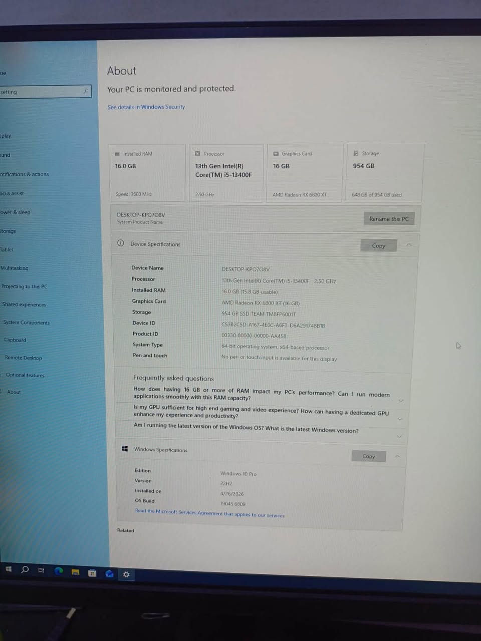 • الكارت : AMD Radeon RX 6800 XT gb.
•المبرد : CHIONE M2-240 LITE.

•البورد  : ASUS Prime B760M-K D4

•الكيس : darkFlash DK431

•المعالج : i5 جيل 13 

•الرام : 16G 3600 

السعر مليون و100 

***********

توصيل متوفر
