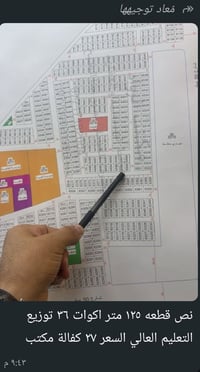 قطعة ارض • ارض سكنية • نص قطعة • ١٢٥ متر • اراضي التعليم العالي • توزي...